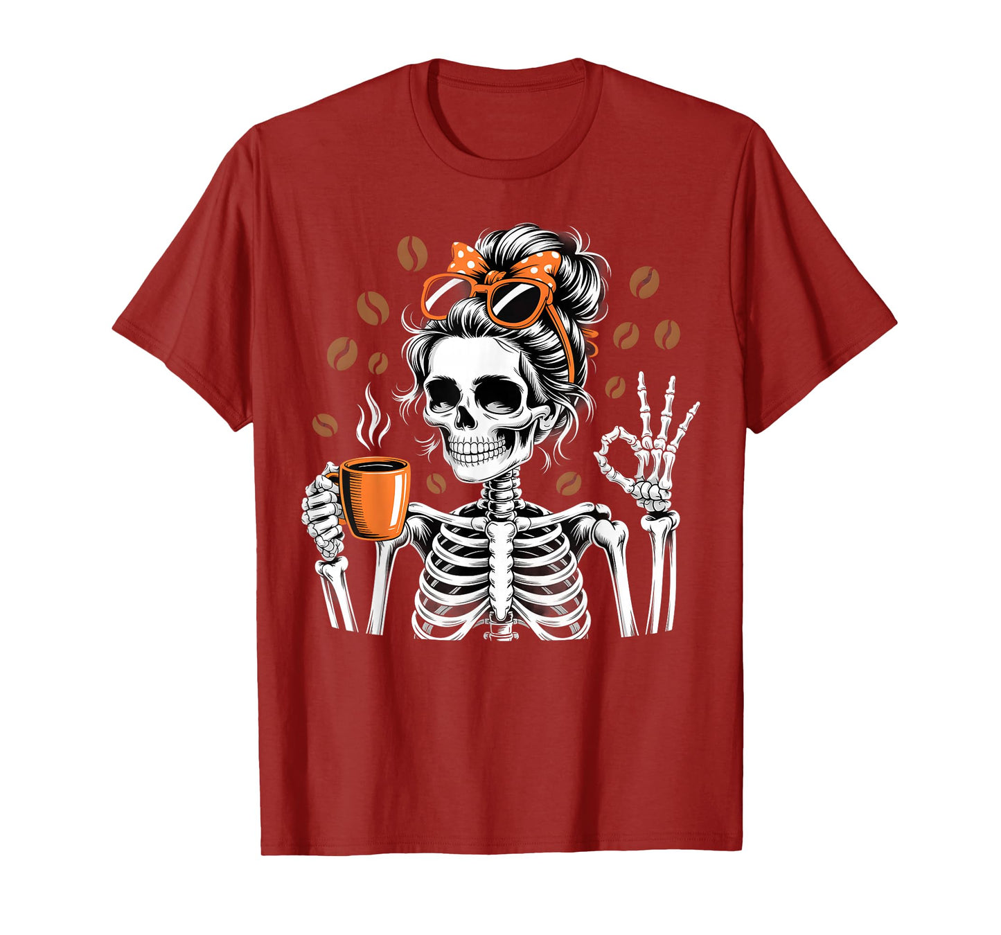 Skeleton Coffee Beans Funny Halloween Caffeine Vibe T-Shirt