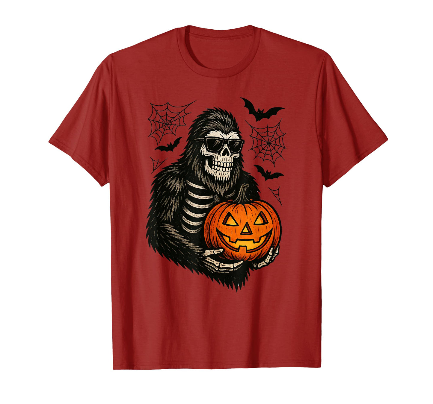 Spooky Bigfoot Jack O Lantern Skeleton Halloween Boys Mens T-Shirt