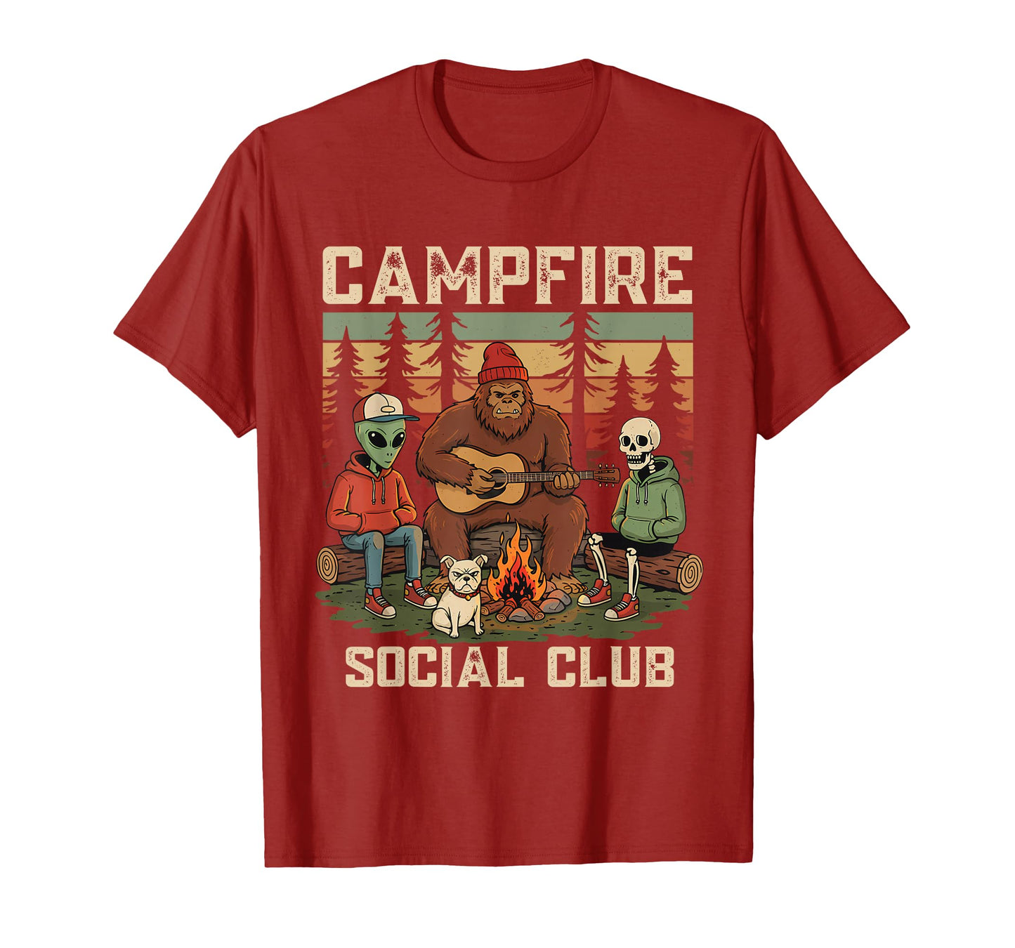 Campfire Social Club Funny Bigfoot Alien Skeleton Cryptid T-Shirt