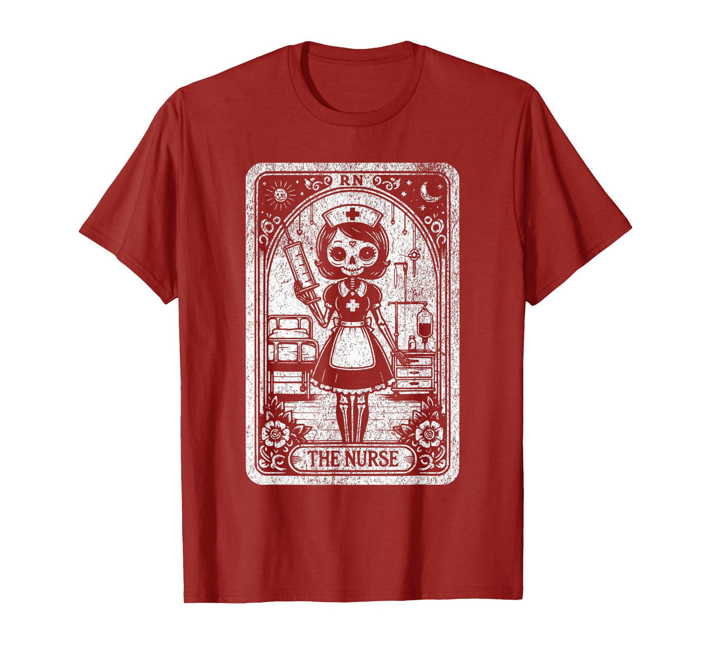 Funny Spooky Skeleton RN Nurse The Nurse Tarot Card Nursing T-Shirt