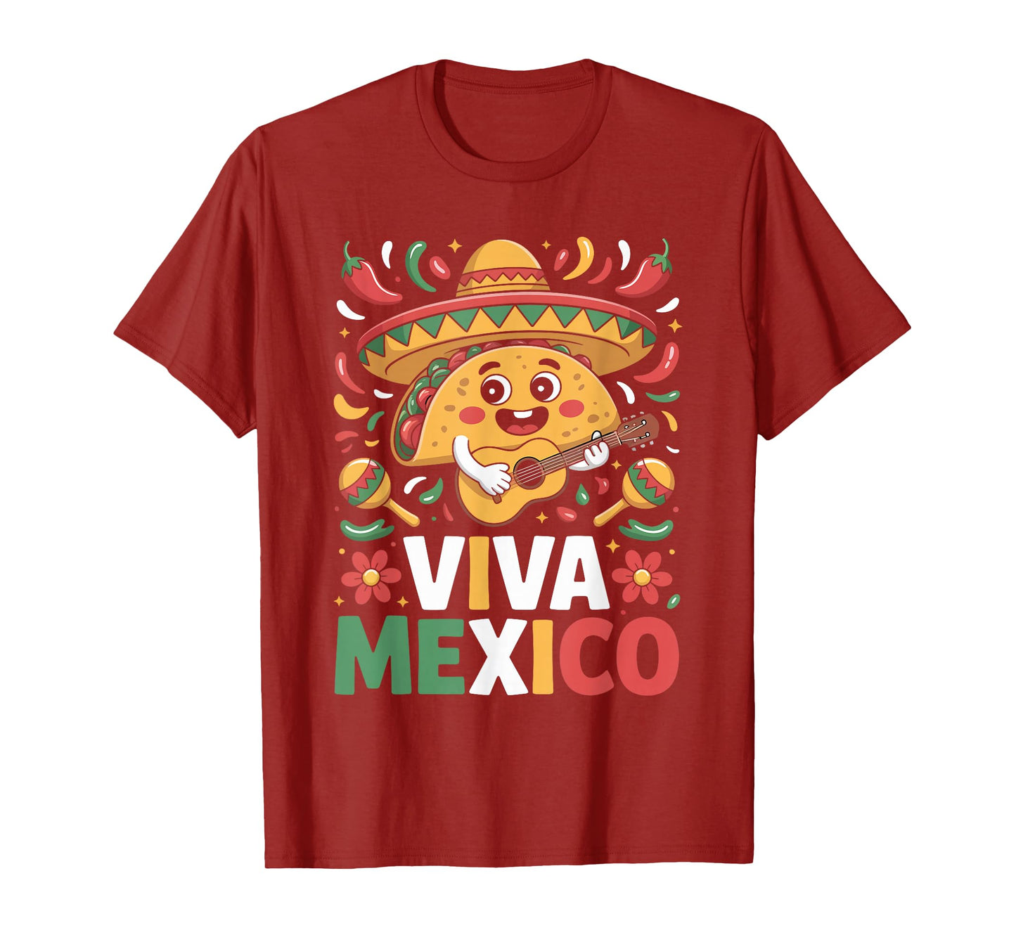 Viva Mexico Taco Guitar Sombrero Fiesta Celebration T-Shirt