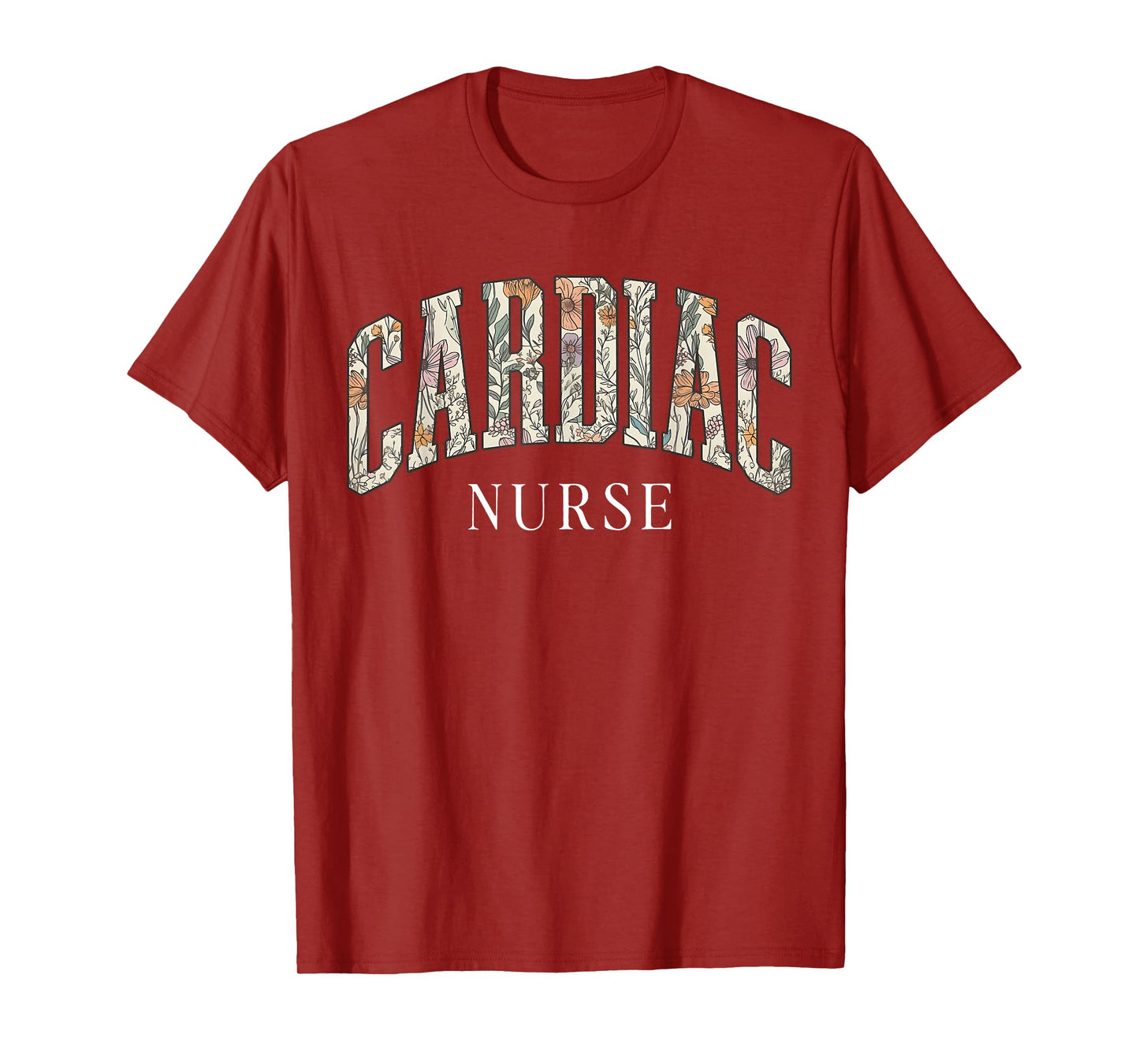 Boho Retro Floral Cardiac Nurse Heart Cardiology Sonographer T-Shirt