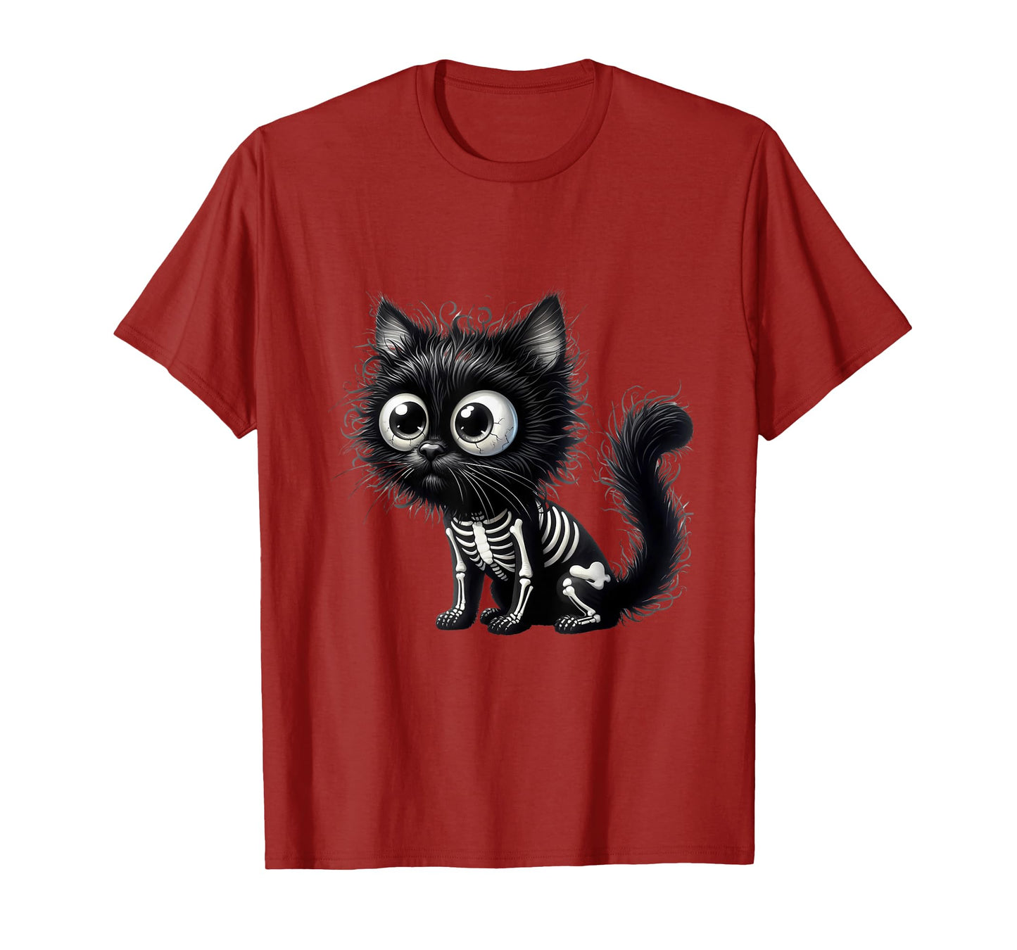 Cute cat Kitten Halloween Black Skeleton Cartoon T-Shirt
