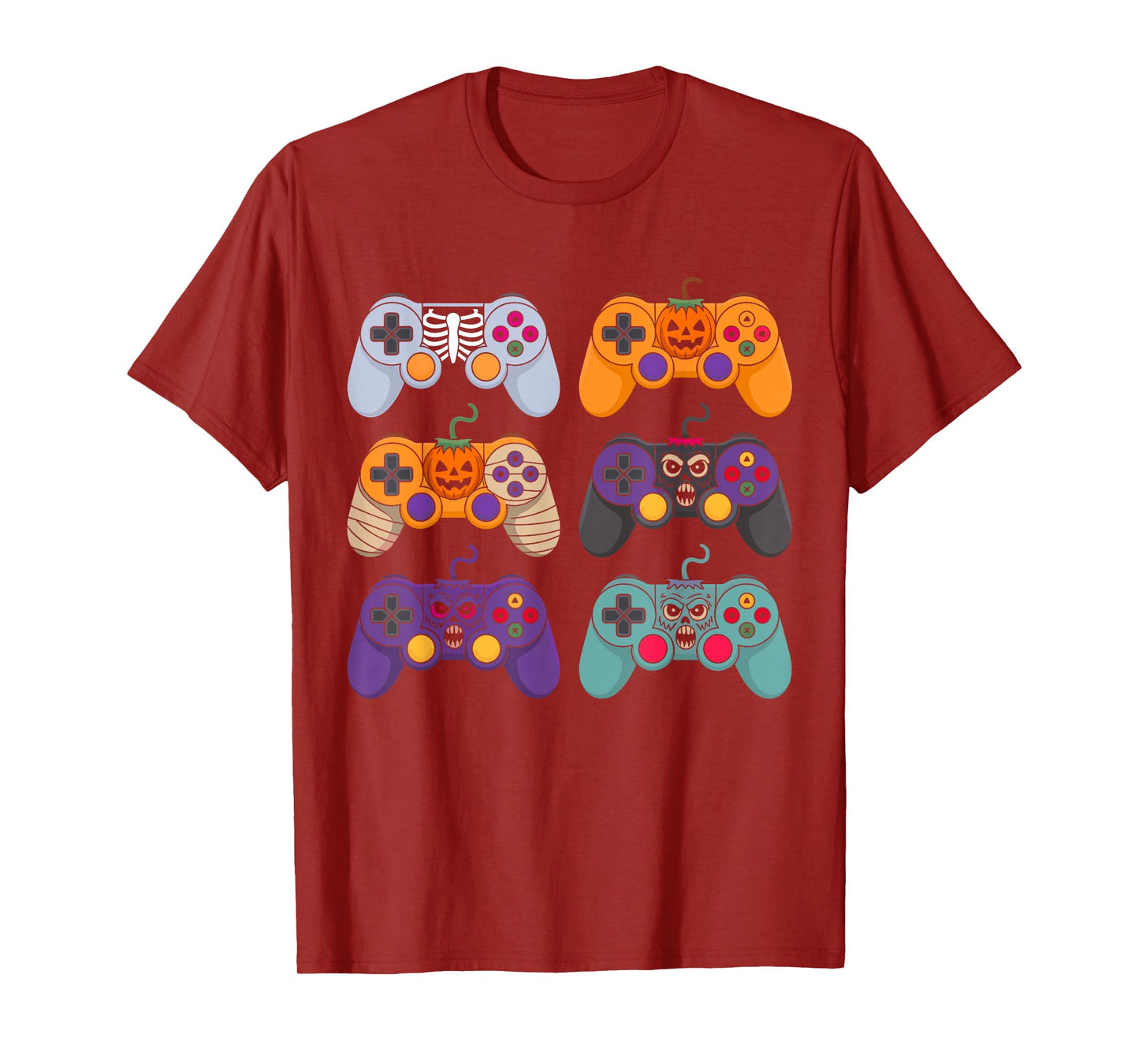 Halloween Skeleton Funny Spooky Gaming Controllers Boys Kids T-Shirt