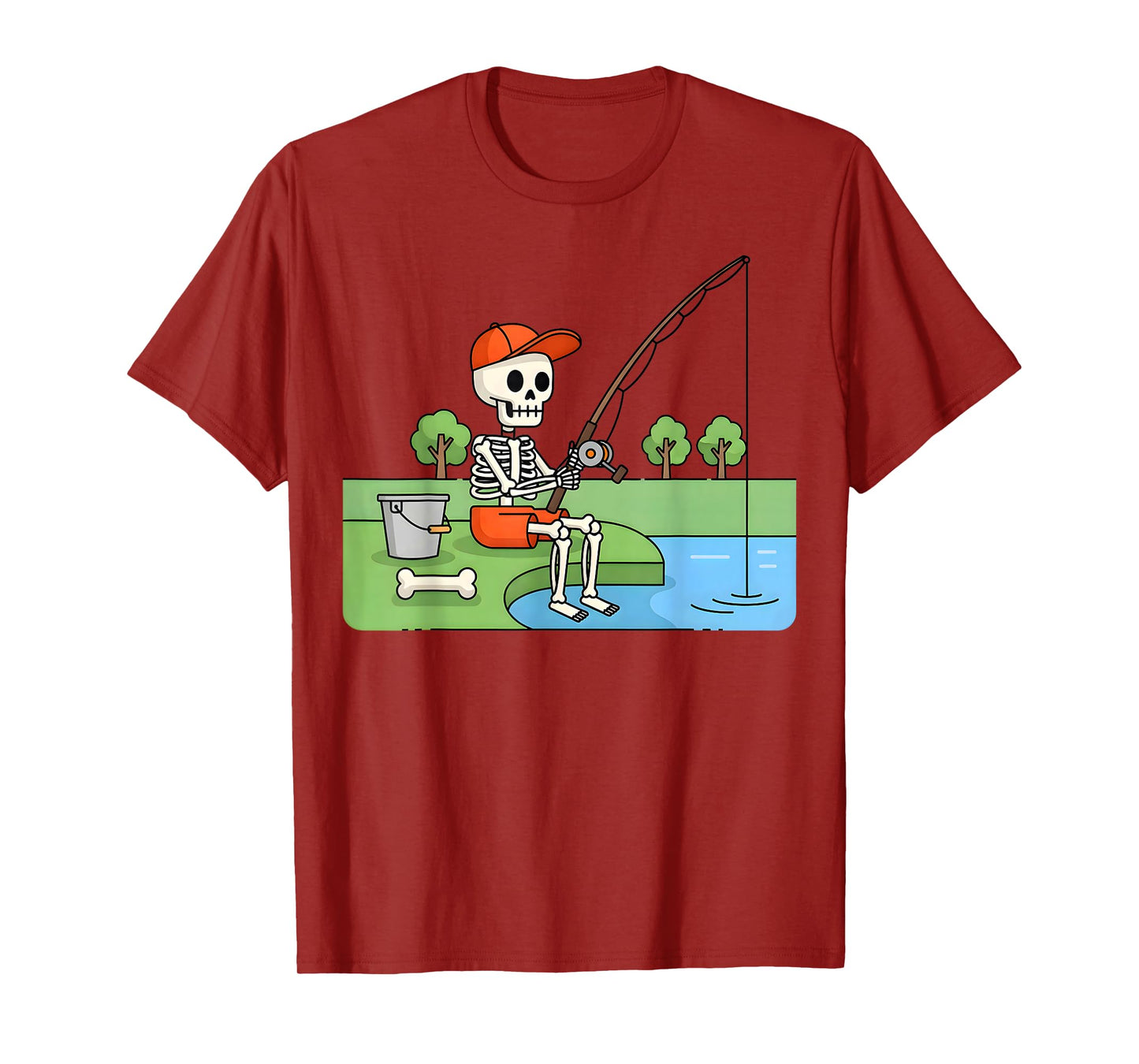 Skeleton Fishing Halloween Costume Funny Fishing Boys Kids T-Shirt
