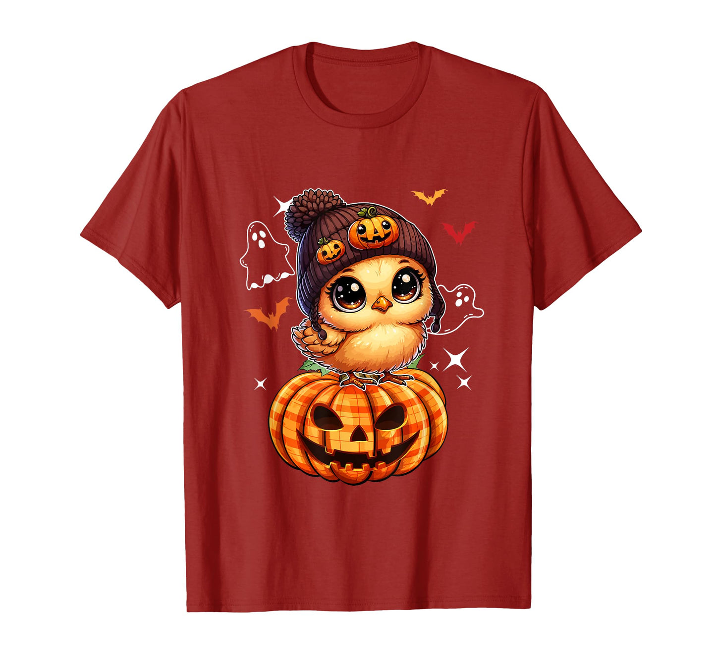 Chicken Wearing Knitted Hat Halloween Carved Pumpkins Farmer T-Shirt