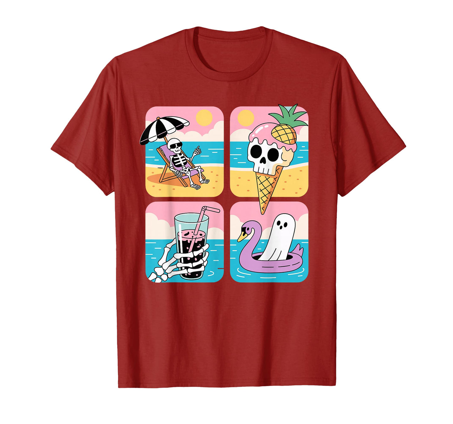 Skeleton and Ghosts Skull ice Cream Summer Halloween T-Shirt