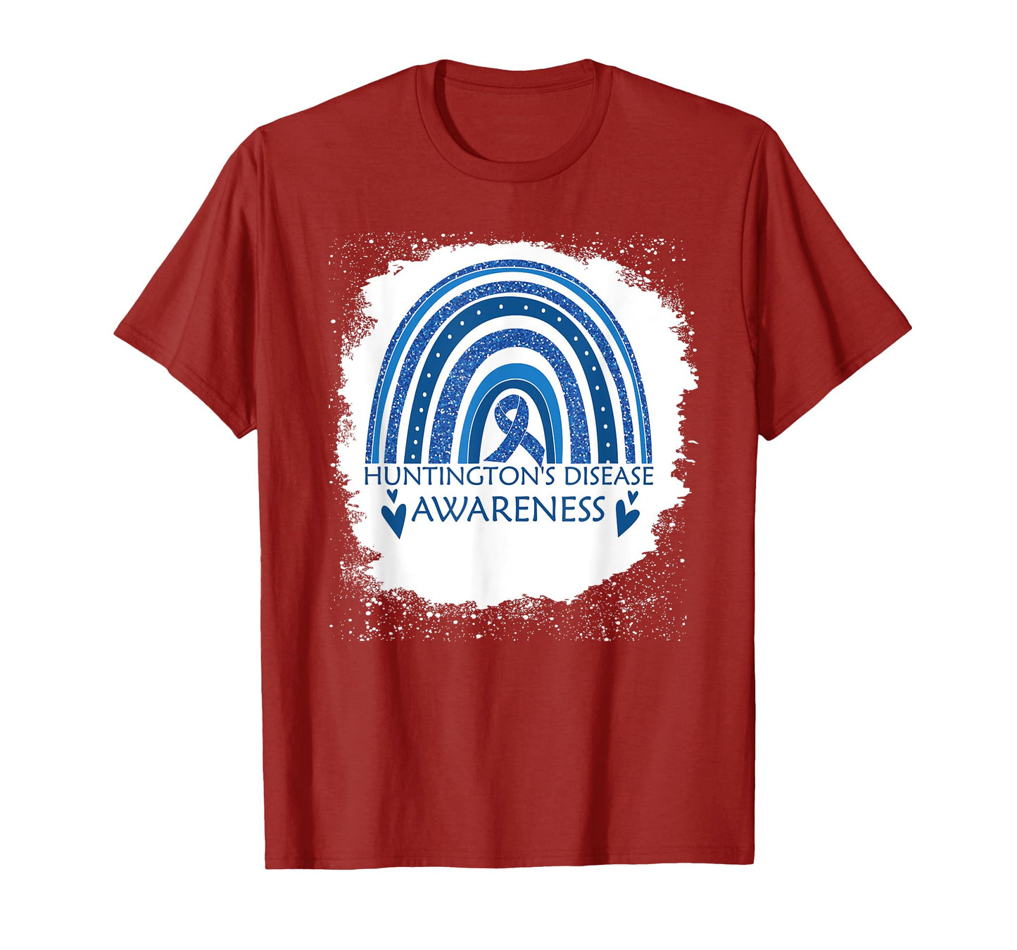 Huntington's Disease Awareness Bleached Rainbow Blue Ribbon T-Shirt