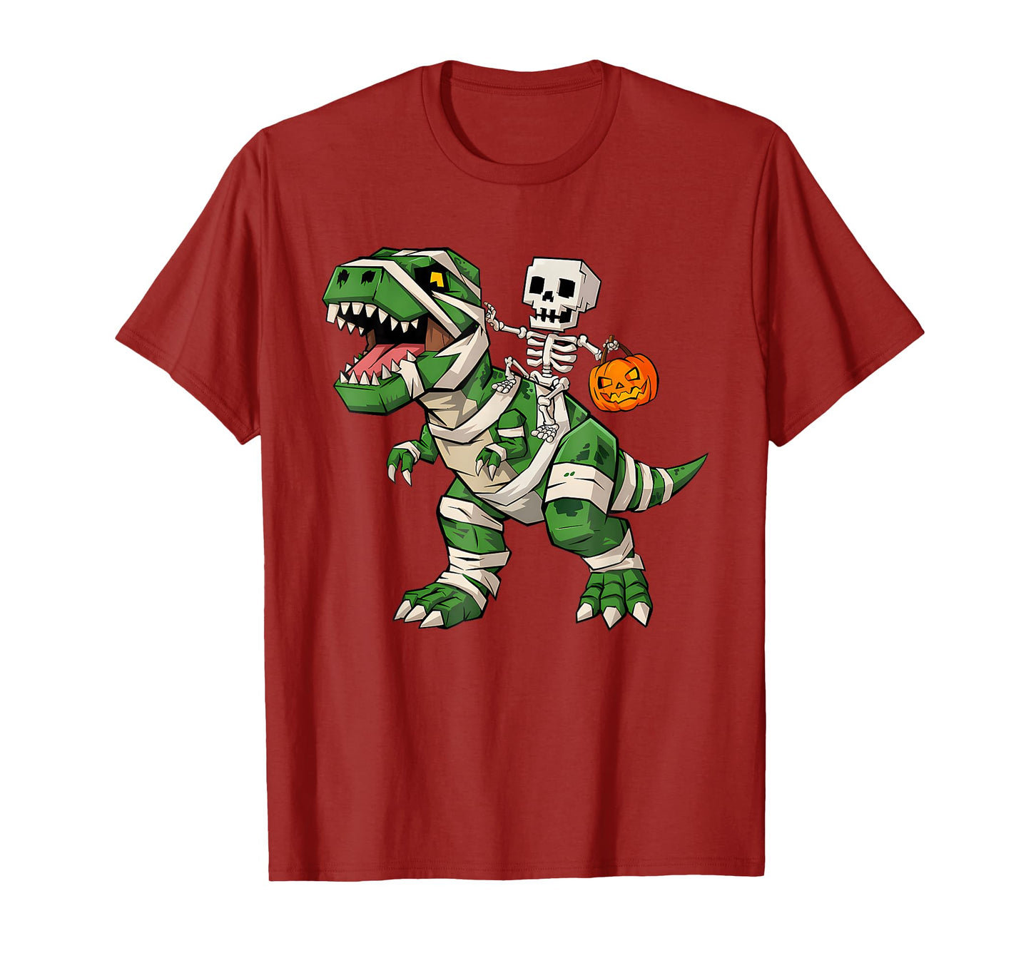 Skeleton Riding Mummy Dinosaur T Rex Kids Boys Men Halloween T-Shirt