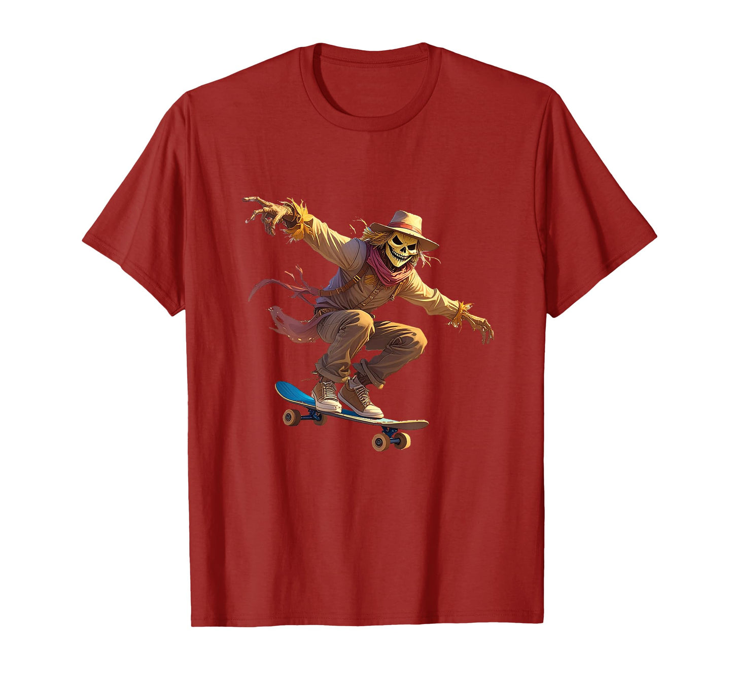 Scary Spooky Halloween Skeleton Scarecrow Skater Boy Girl T-Shirt