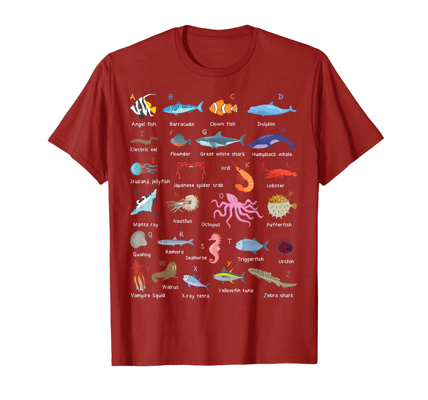 A-Z Ocean Life Exploration - Sea Creatures Alphabet T-Shirt