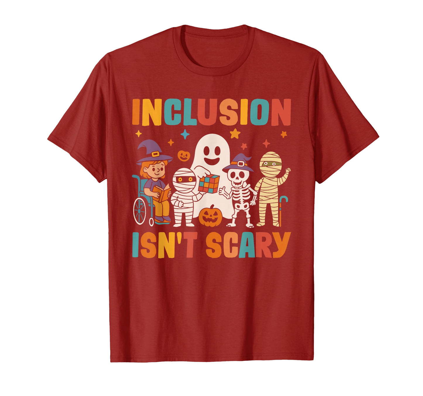 Inclusion Isn't Scary Teacher Skeleton Ghost Cute Halloween T-Shirt
