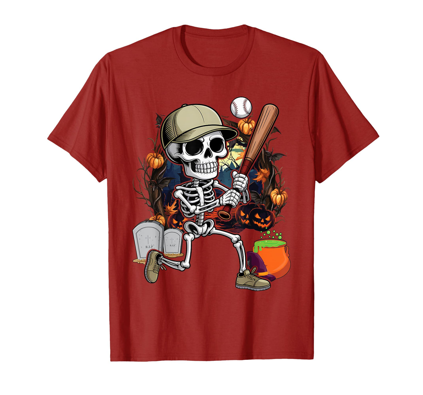 Skeleton Playing Baseball Halloween Skull Lover T-Shirt