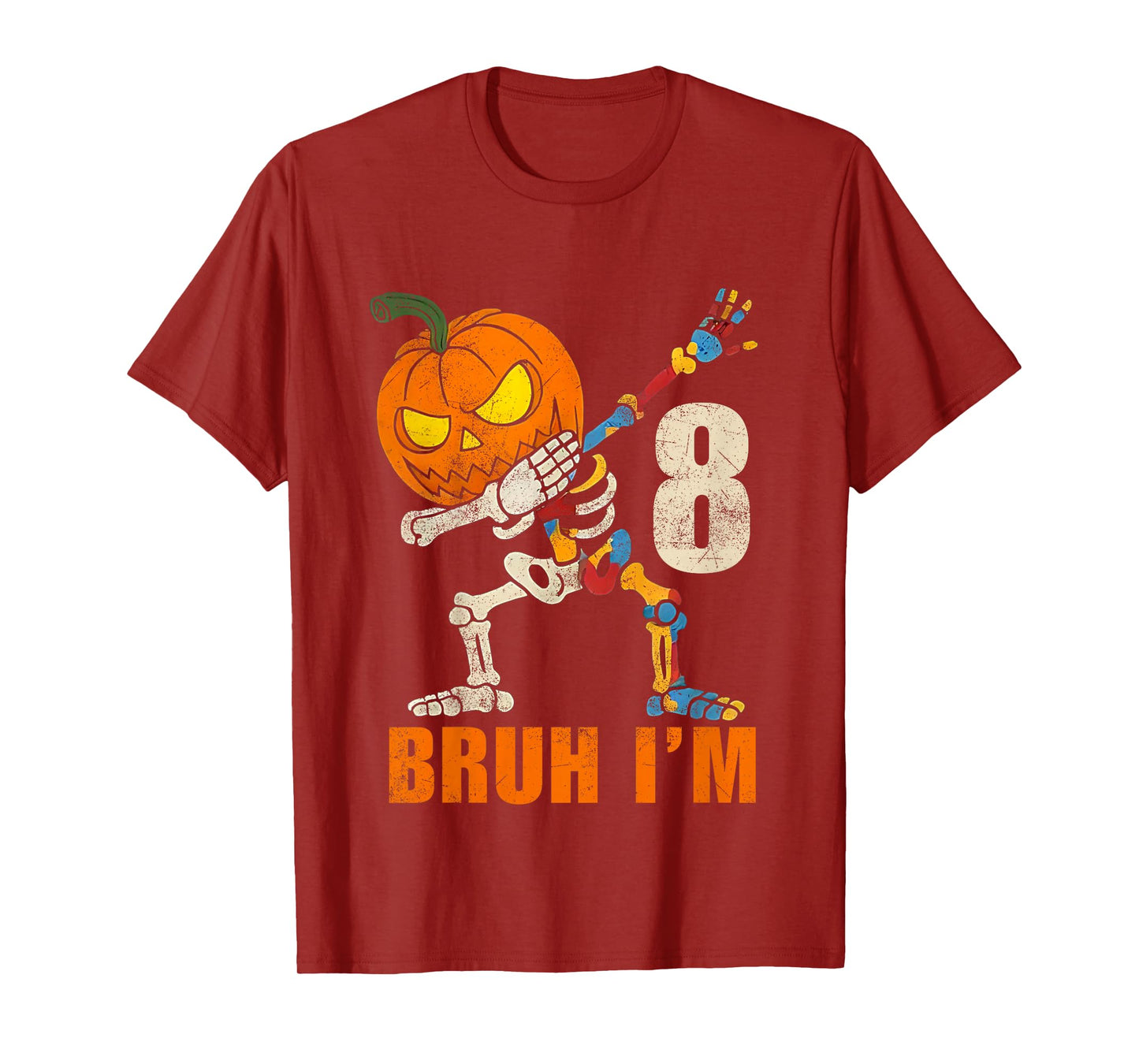 Kids Bruh I’m 8 Skeleton Autism Awareness Dabbing Halloween Boys T-Shirt