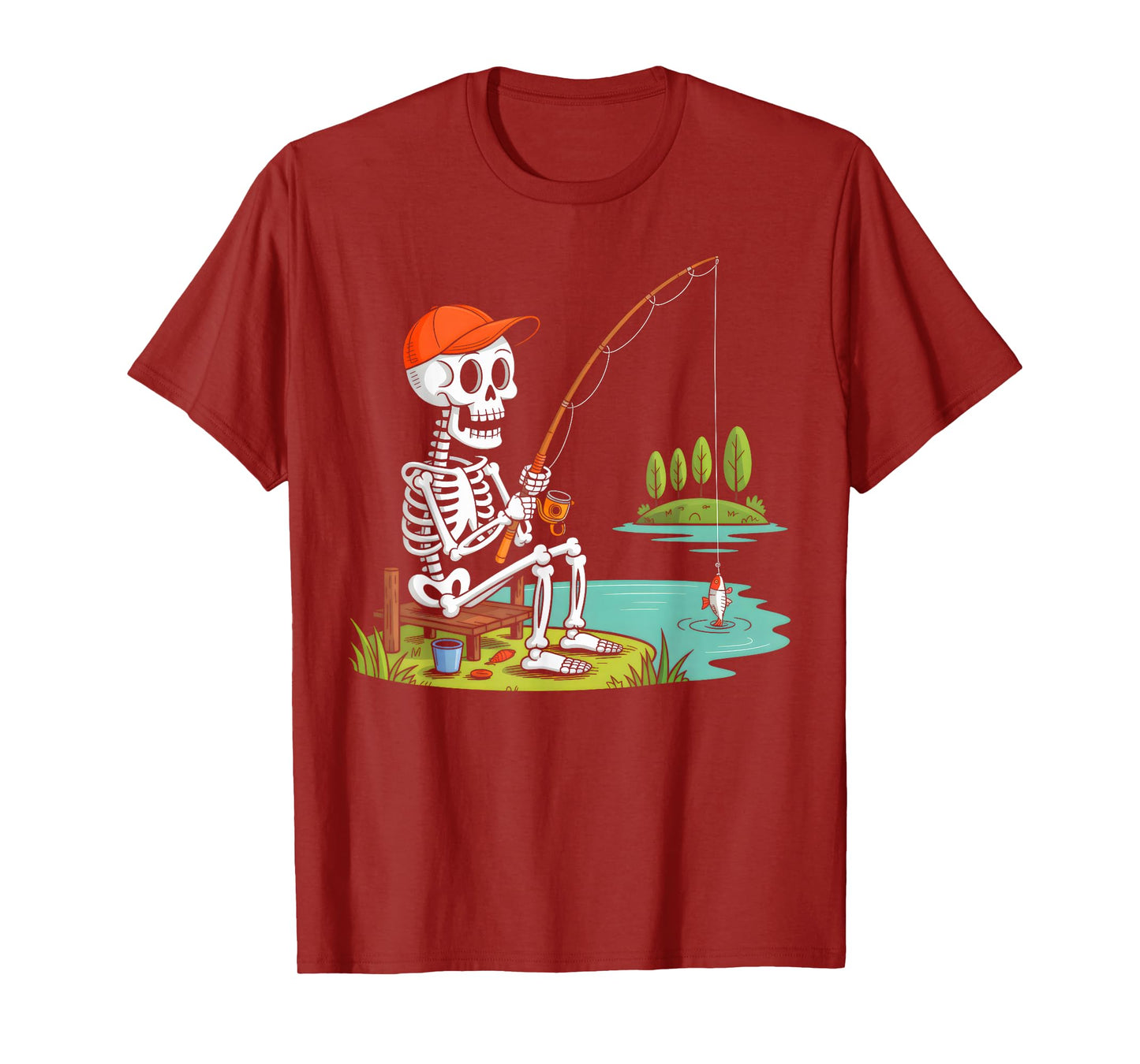 Skeleton Fishing Halloween Costume Boys Men Dad Fisherman T-Shirt
