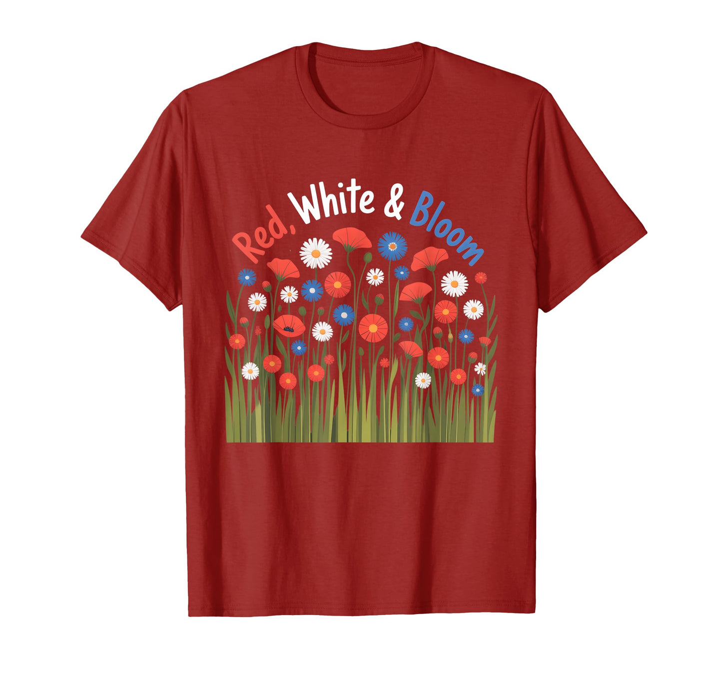 Floral Red White Blue Wildflowers 4th of July Flower Women T-Shirt