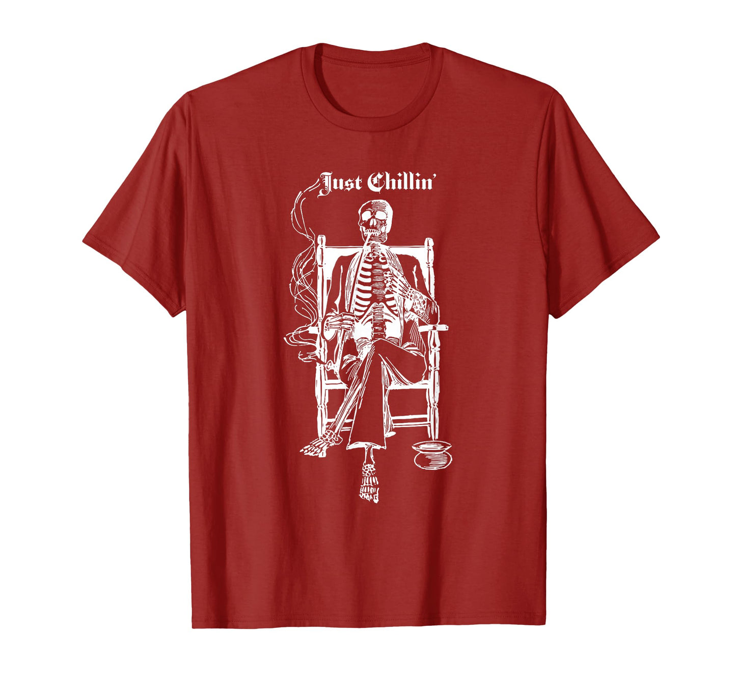 Just Chillin Vintage Pipe Smoking Halloween Skeleton T-Shirt