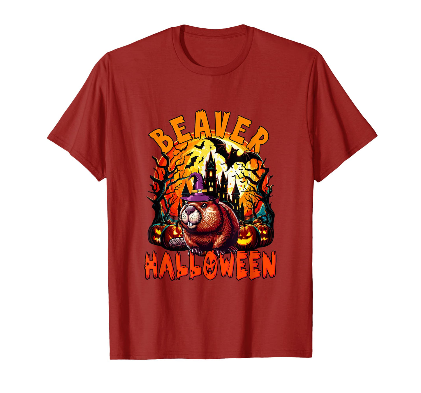 Beaver Halloween Cosplay Witch Horror Carved Pumpkins T-Shirt