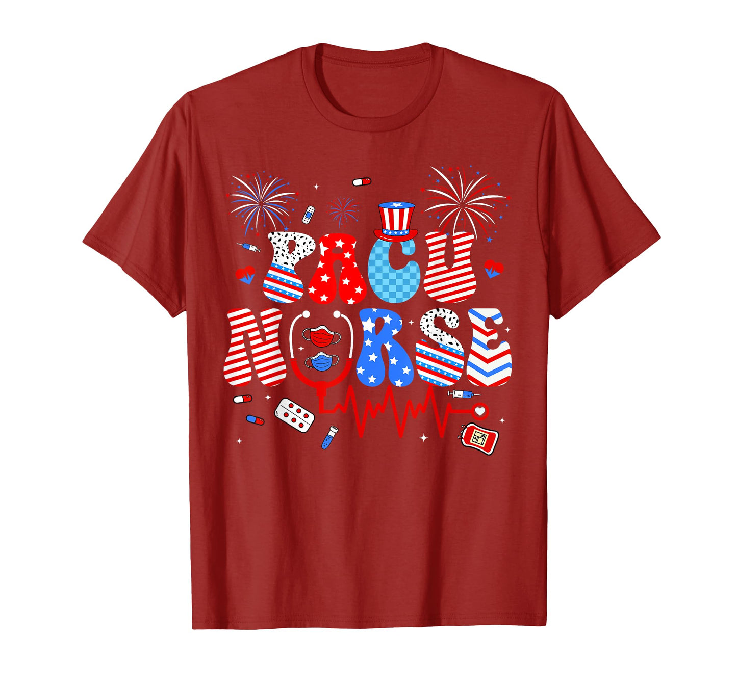 Patriotic PACU Nurse Happy 4th Of July Women Girls Scrub Top T-Shirt
