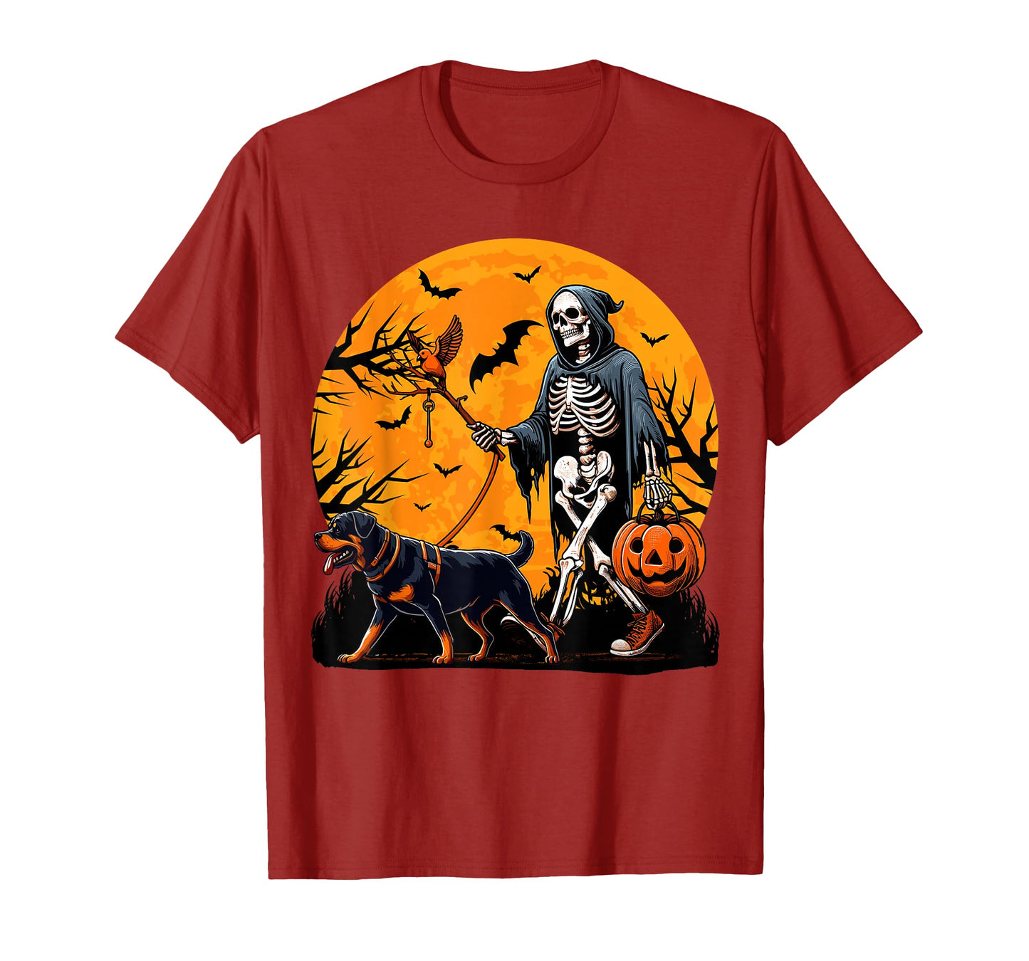 Halloween Dog Skeleton Leads Dog Halloween Rottweiler T-Shirt