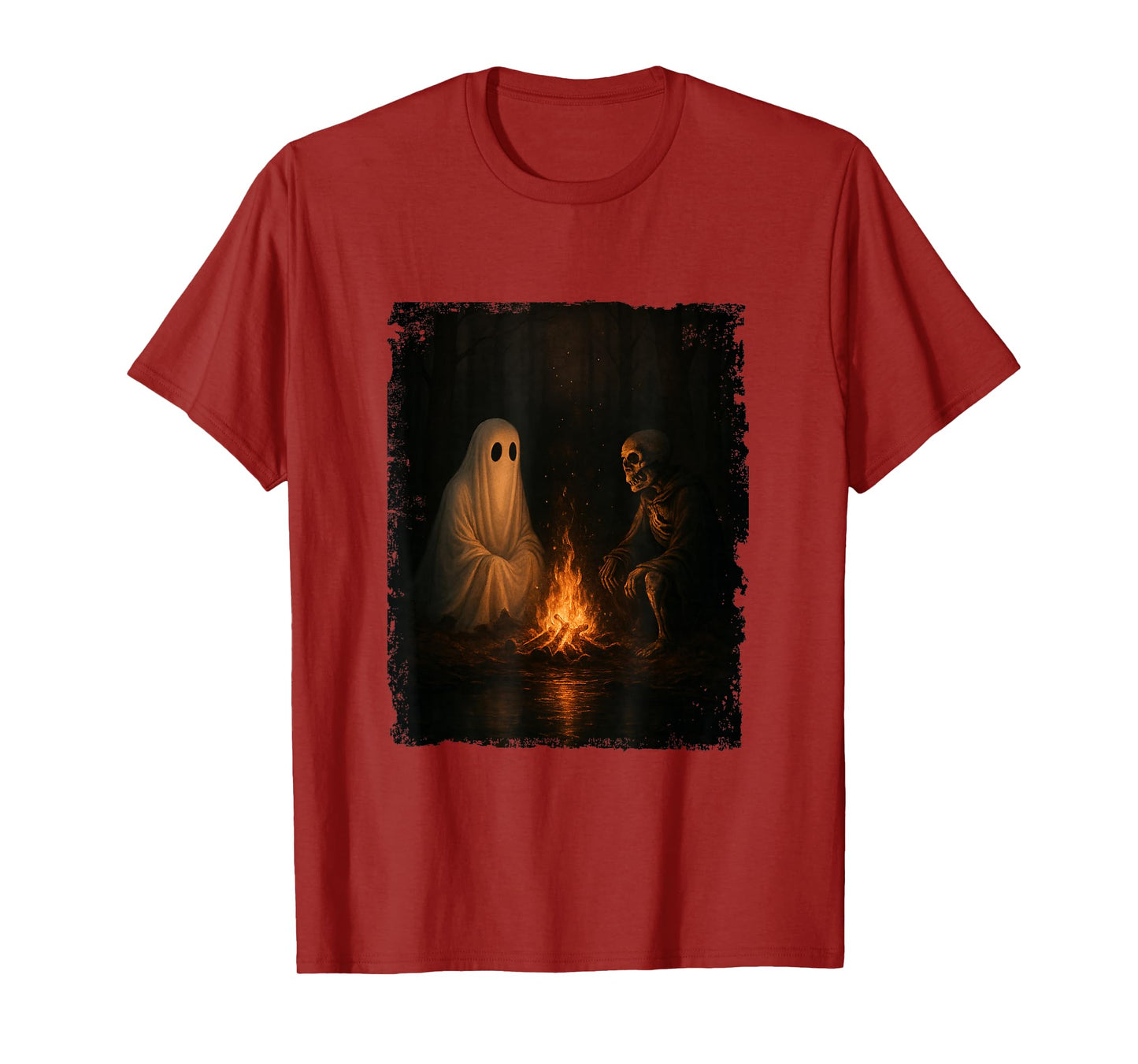 Ghost and Skeleton Campfire Gothic Halloween Night T-Shirt