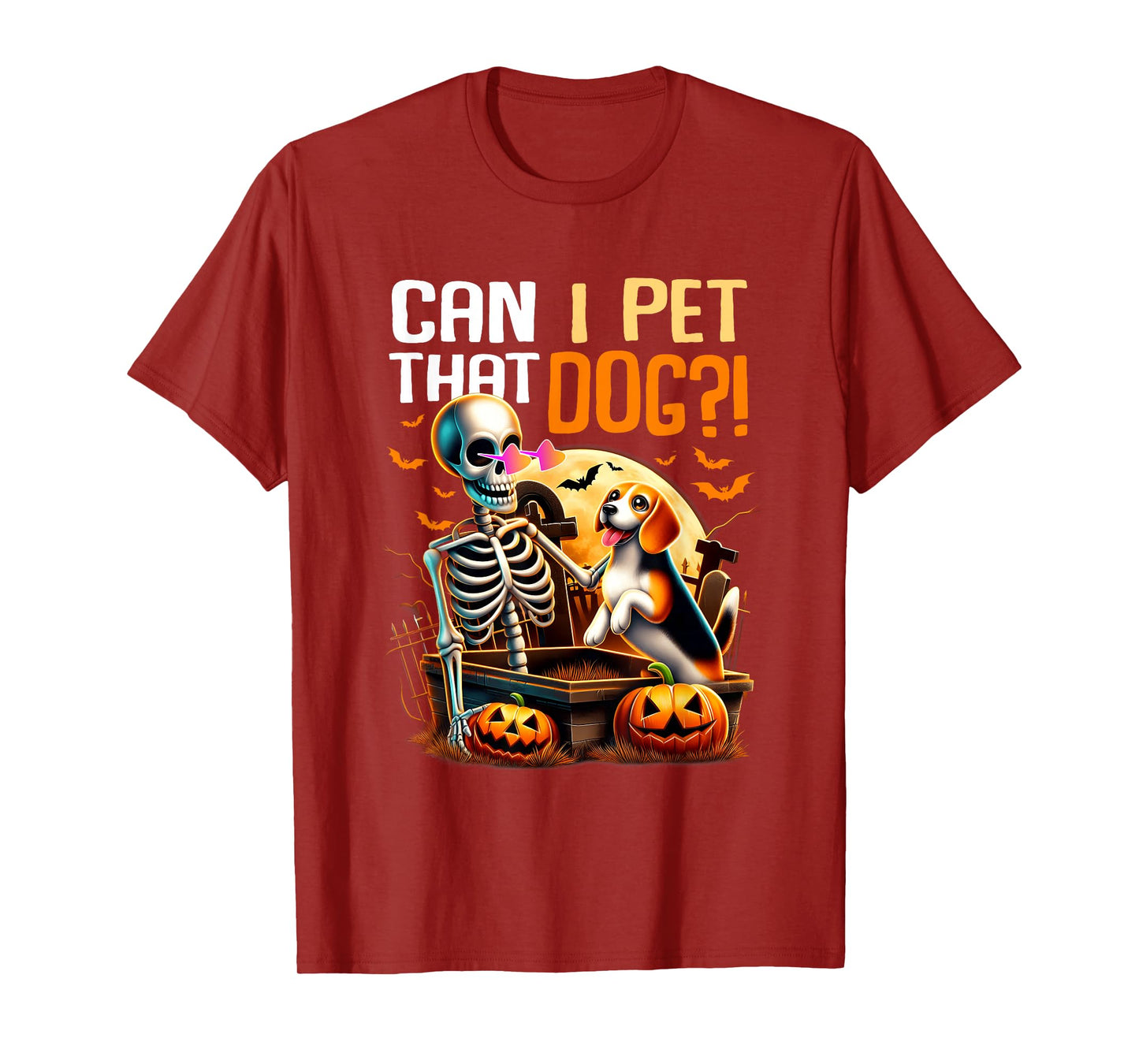 Can I Pet That Dog Skeleton Dog Lover Halloween Night Scene T-Shirt