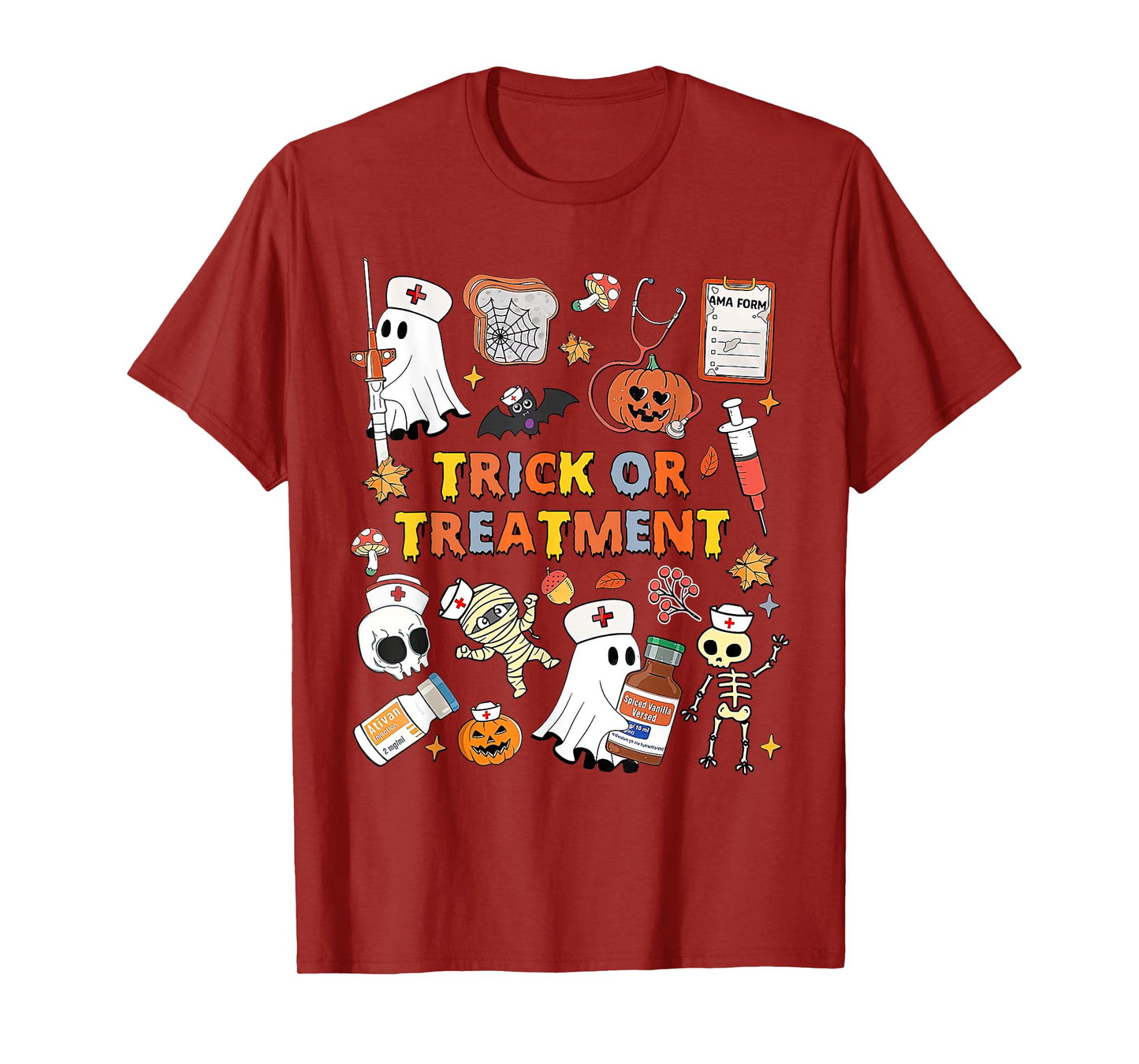 Retro Trick Or Treatment Skeleton Mummy Ghost Fall Halloween T-Shirt