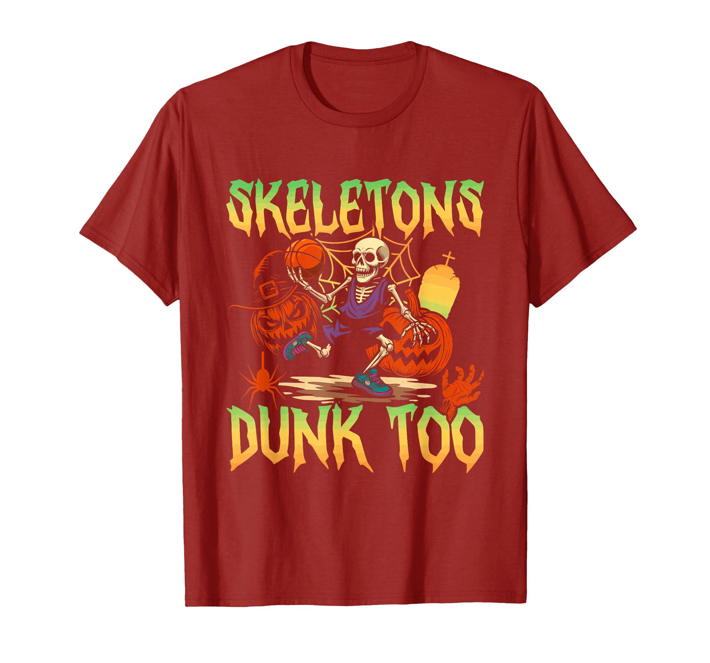 Skeletons Dunk Too Pumpkin Basketball Halloween Skeleton T-Shirt