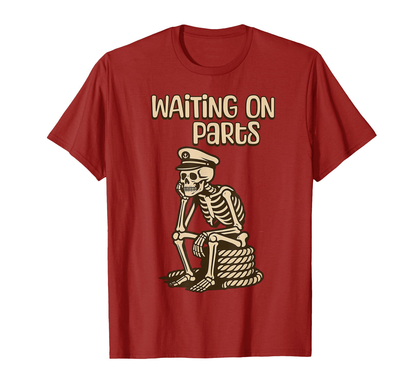 Waiting On Parts Funny Skeleton Boat Owner & Mechanic Humor T-Shirt