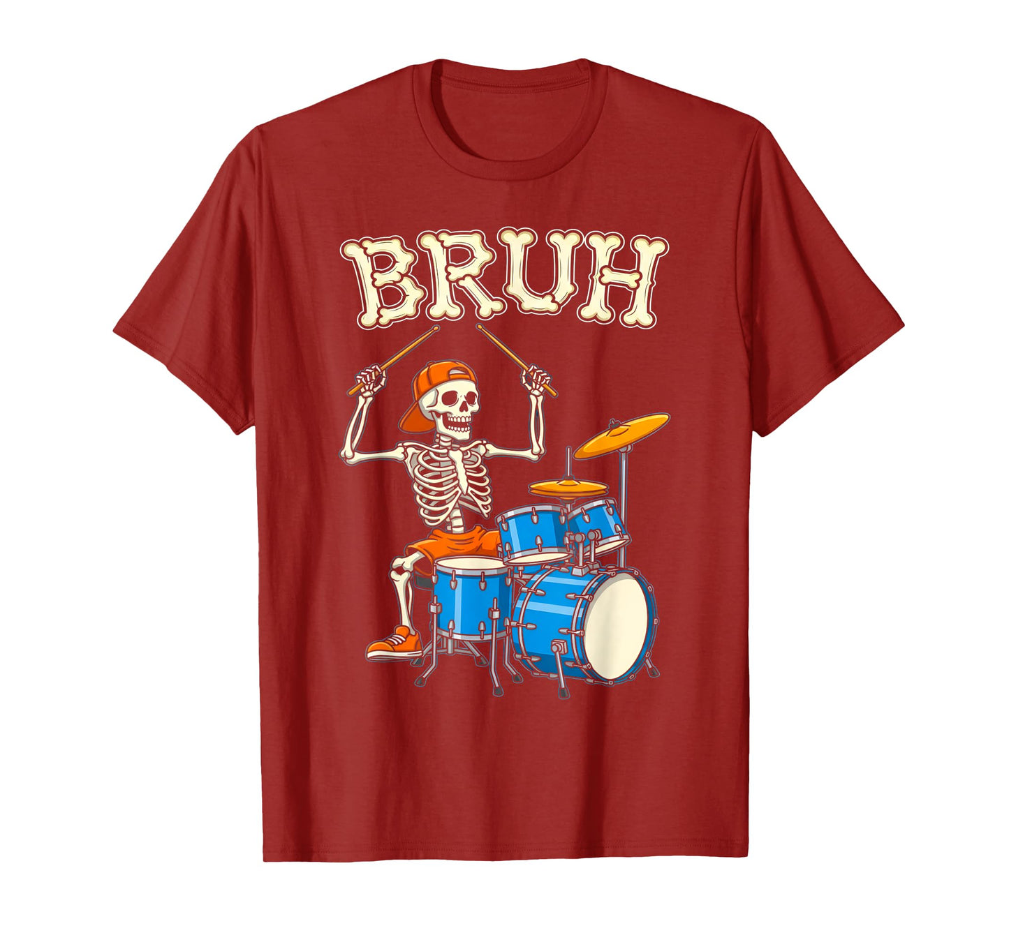 Bruh Funny Skeleton Drummer Halloween Costume Kids Men Women T-Shirt