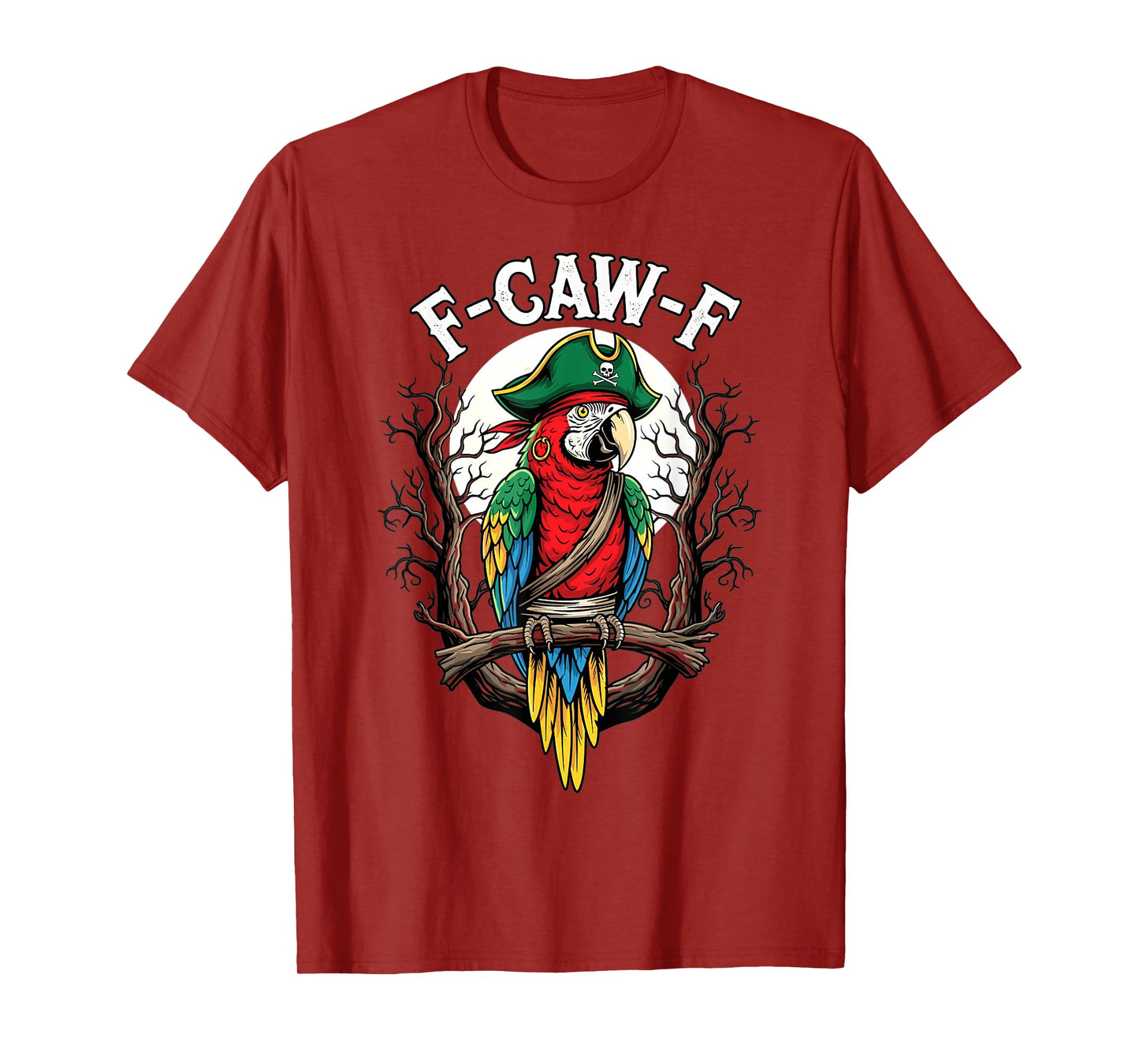 Pirate Parrot F-Caw-F Funny Halloween Skull Design T-Shirt