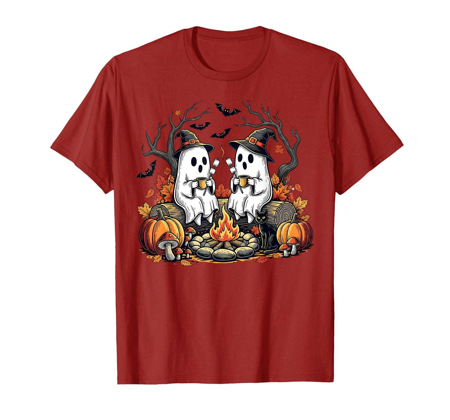 Vintage Ghost Campfire Cozy Camping Gothic Autumn Halloween T-Shirt