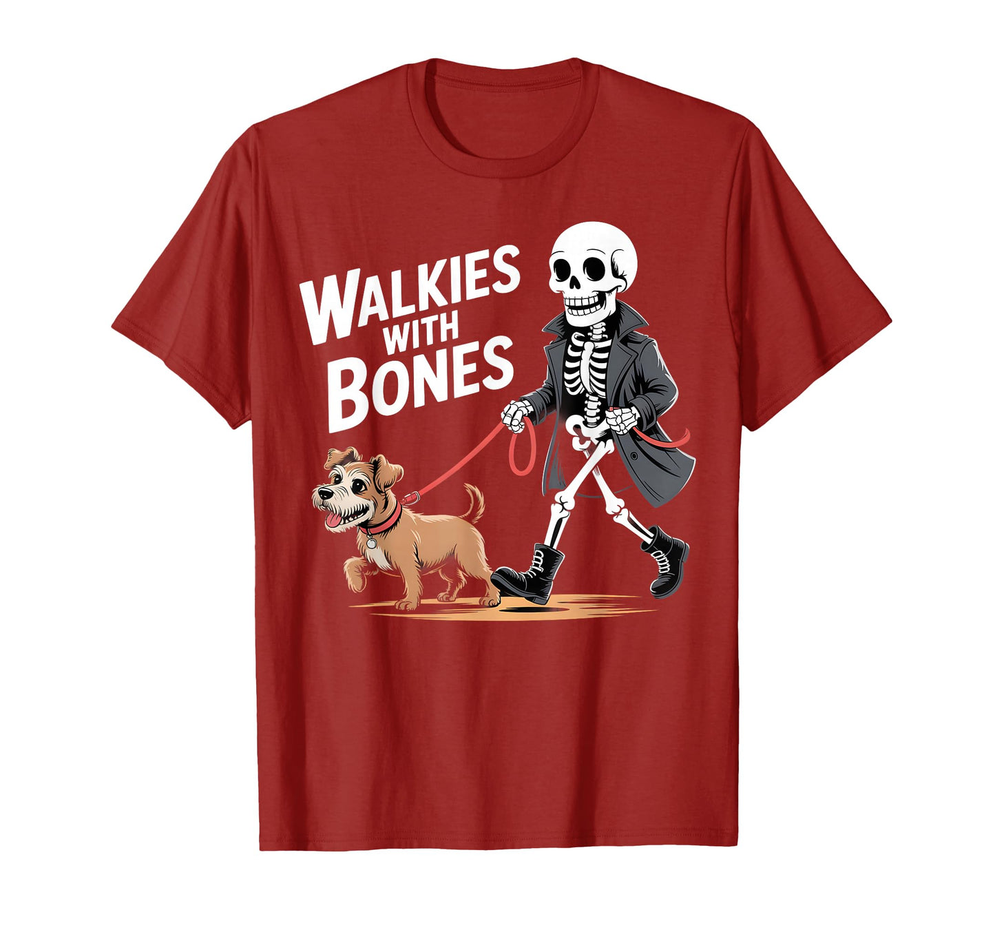 Walkies with Bones Funny Skeleton Dog Walker T-Shirt