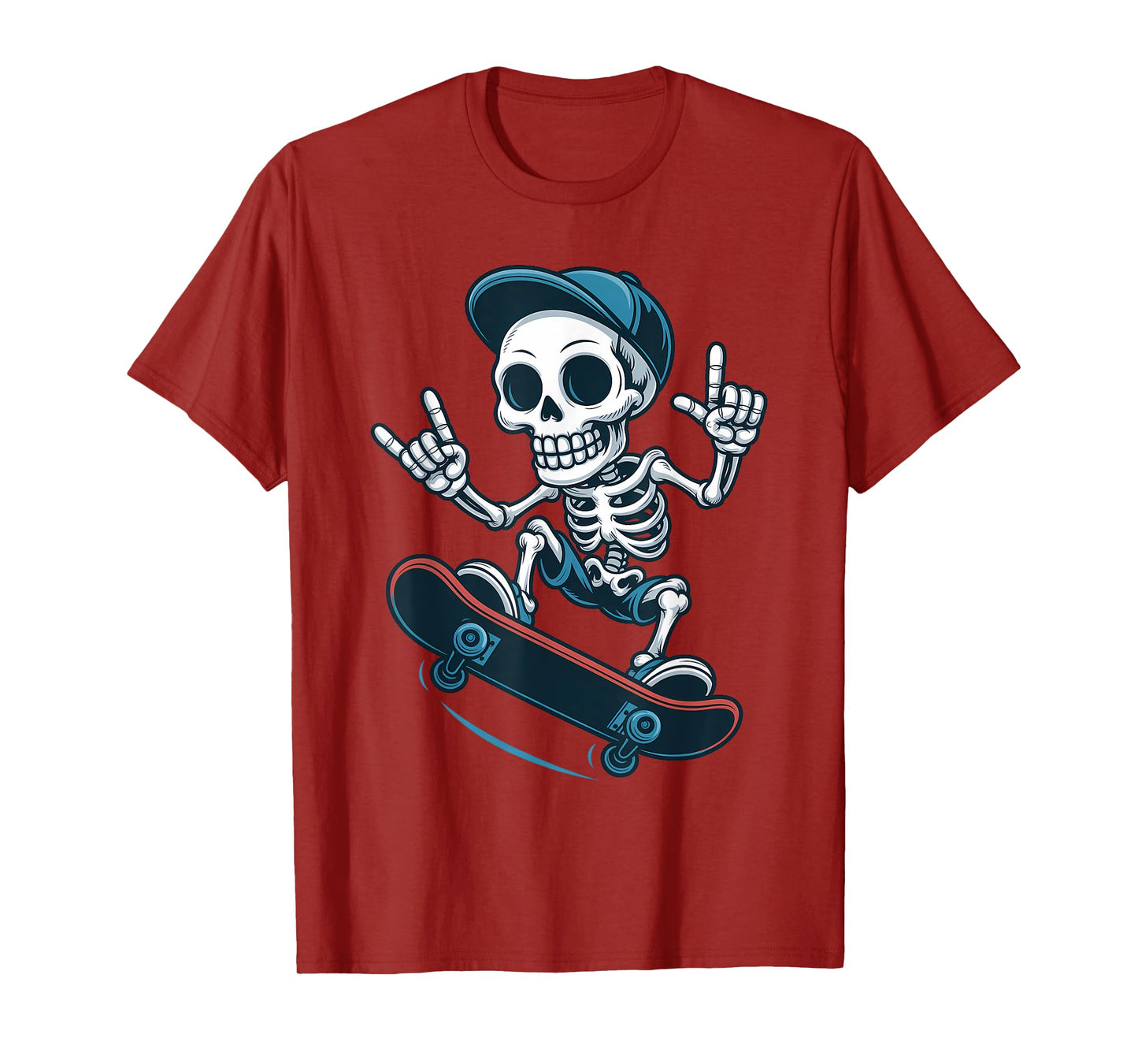 Skateboard Skull Action Boney Cool Art Skeleton Skater Trick T-Shirt