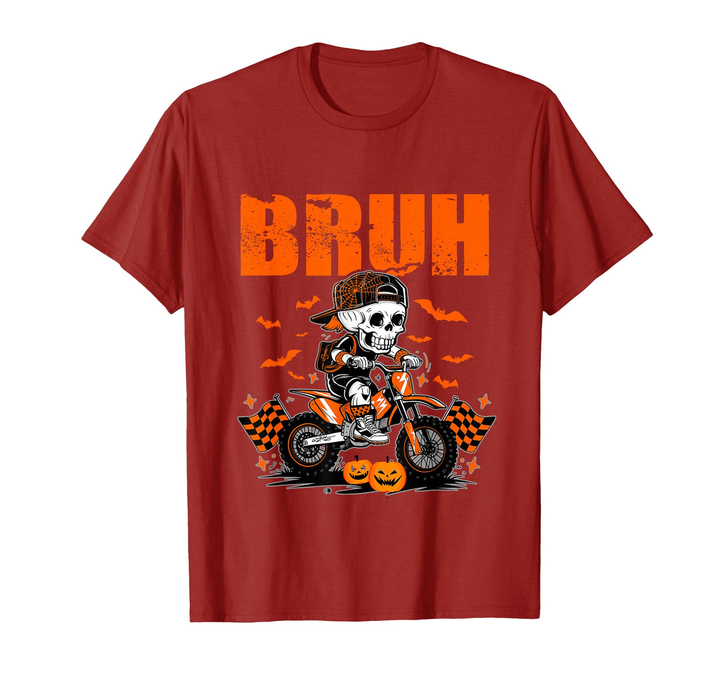 Bruh Skeleton Dirt Bike Halloween for Boys Kids T-Shirt