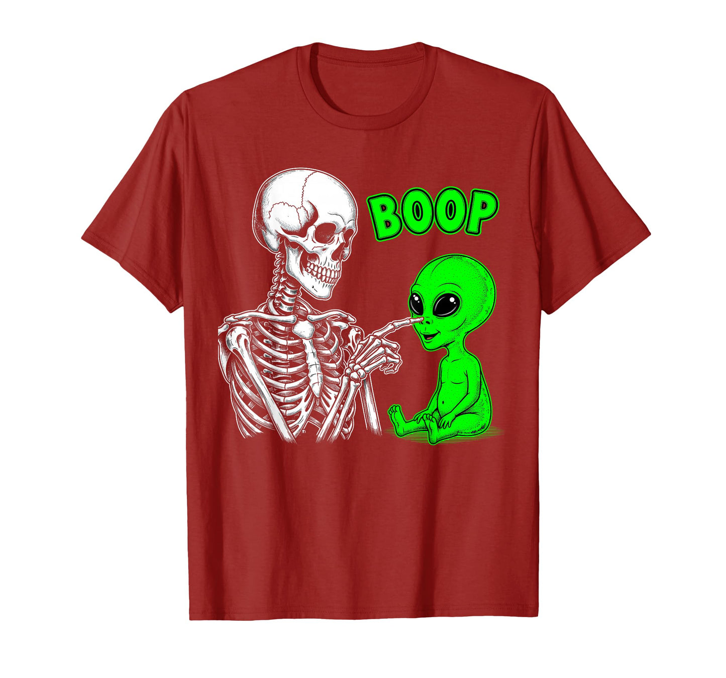 Halloween Cute Alien Boop Skeleton Hand Touch Nose Funny T-Shirt