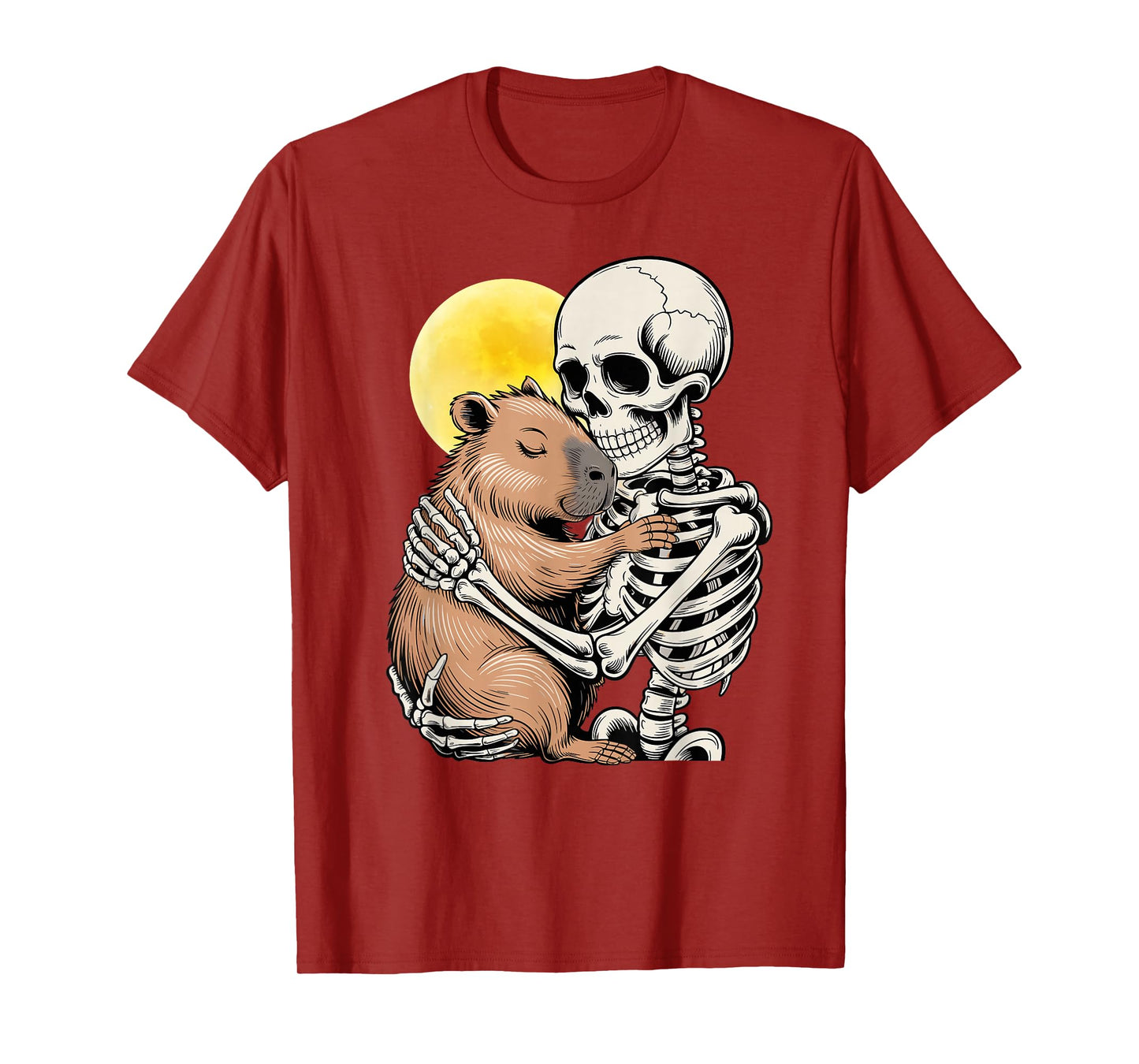 Skeleton Hug Capybara Moon Spooky Halloween T-Shirt