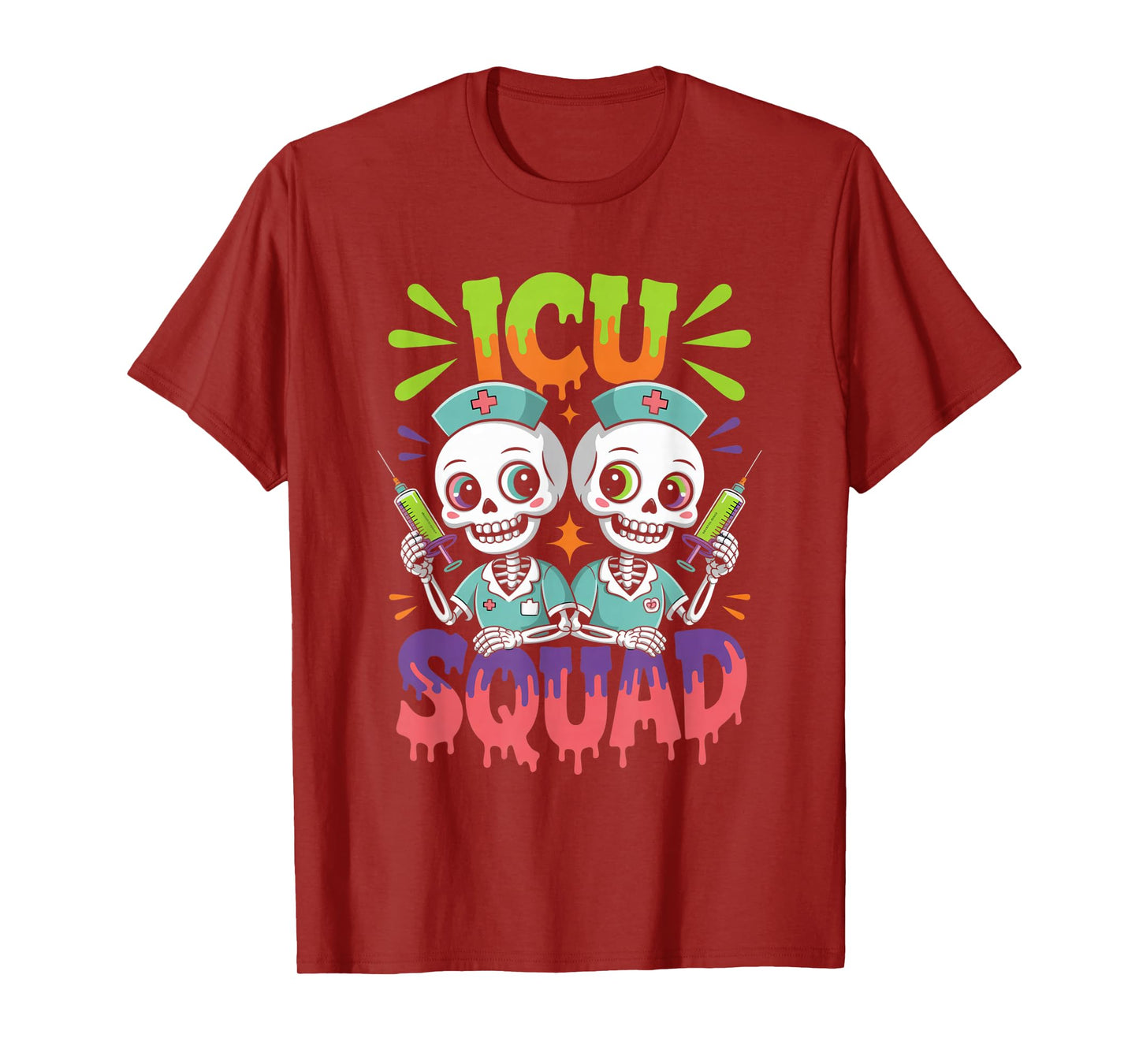 ICU Squad Skeleton Nurse Funny Halloween Costume T-Shirt