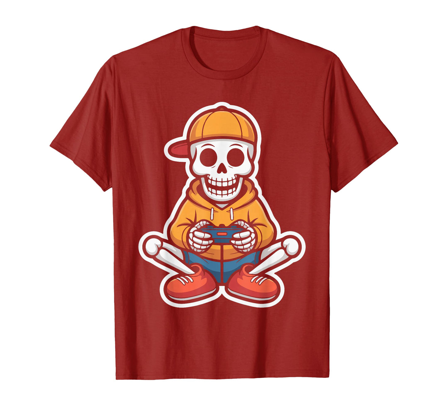 Skeleton Playing Video Game Controller Halloween Design Men T-Shirt