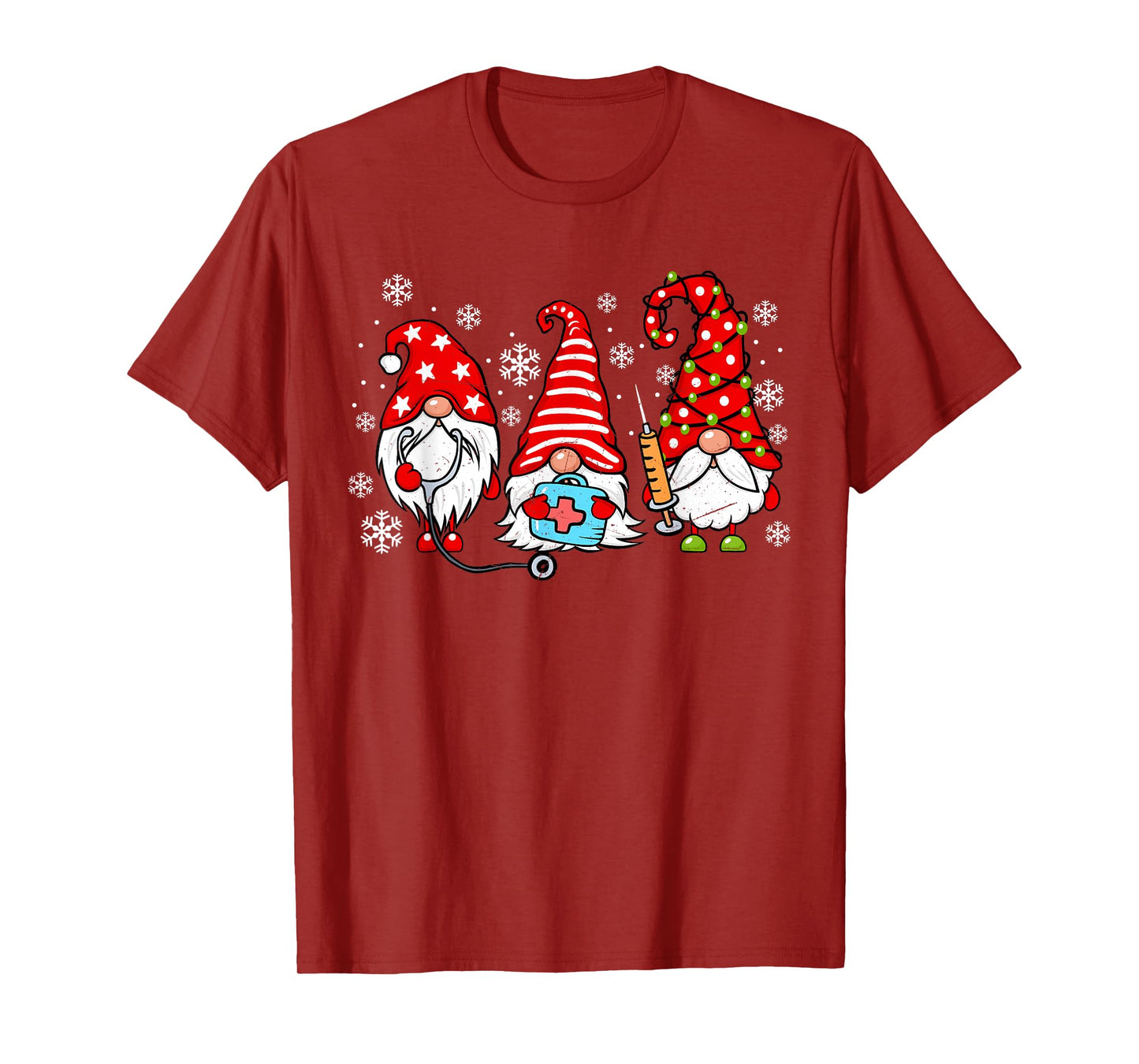 Nurse Christmas Gnomes Xmas Scrub Top ER Rn Nursing Gnomies T-Shirt