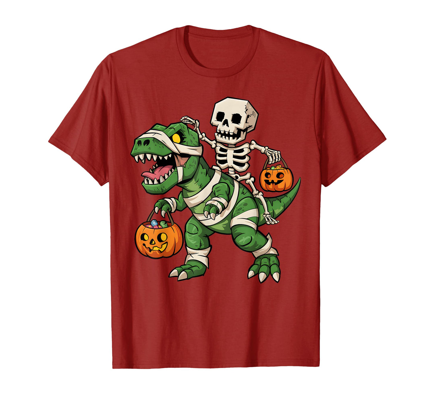 Skeleton Dinosaur T rex Boys Kids Funny Halloween Pumpkin T-Shirt