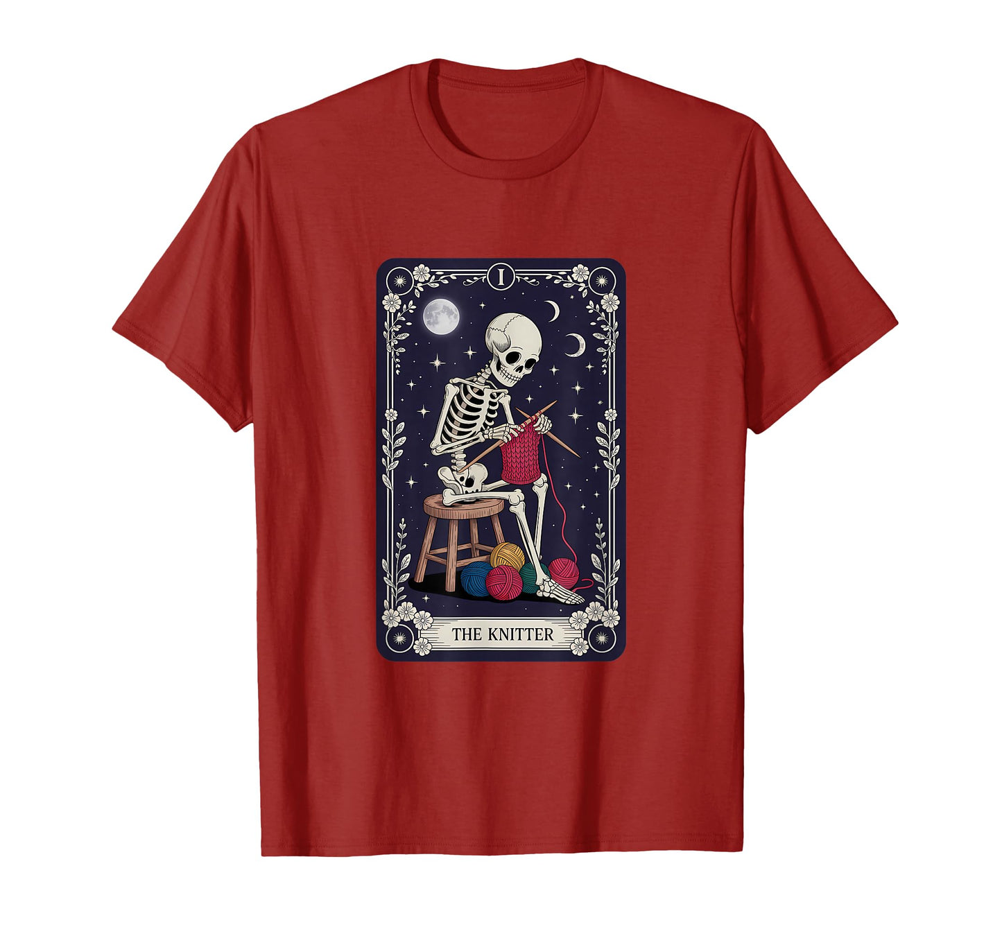 The Knitter Skeleton Tarot Design T-Shirt
