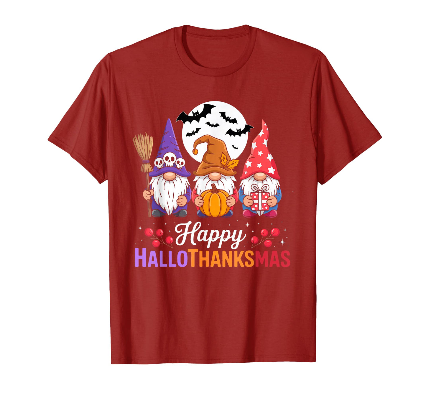 Halloween Thanksgiving Christmas Happy HalloThanksMas Gnomes T-Shirt
