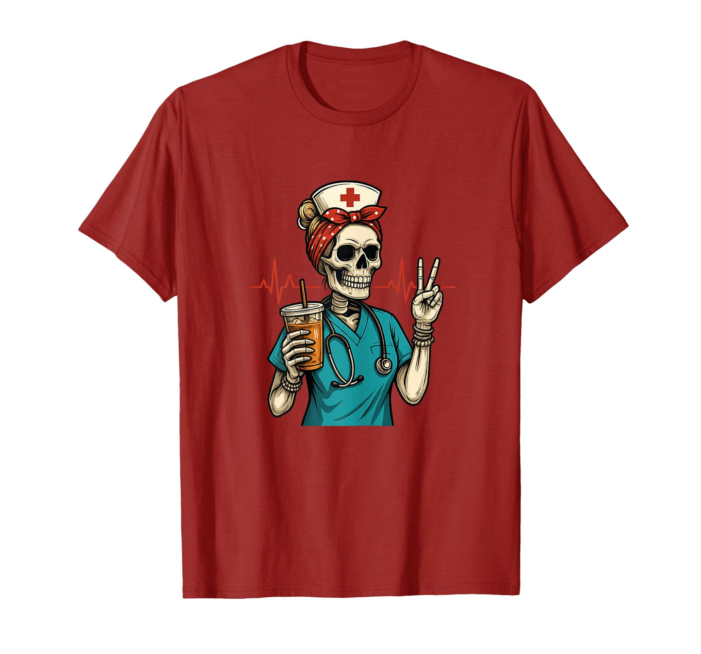 Funny Skeleton Nurse Coffee Lover Halloween T-Shirt