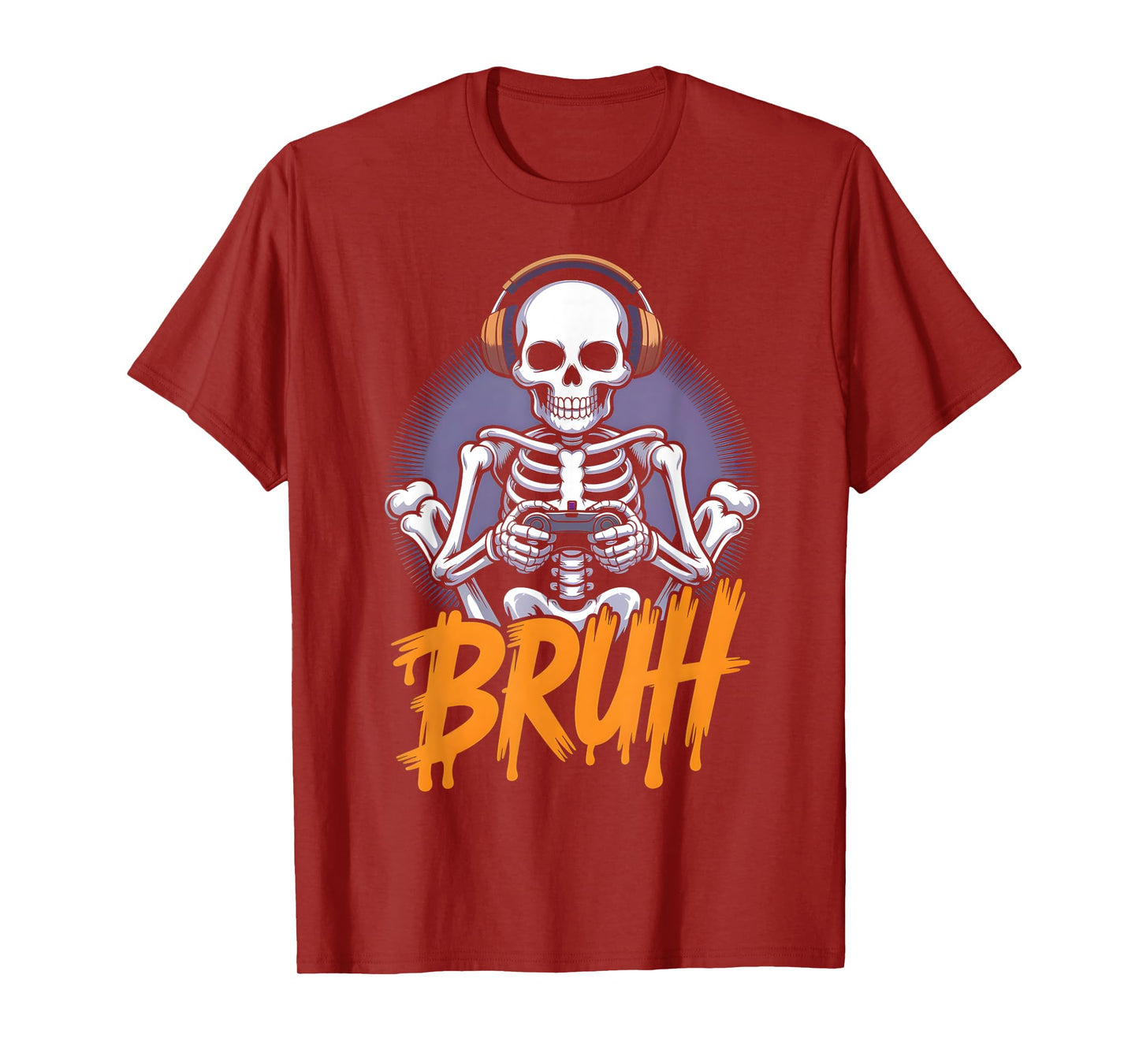 Bruh Halloween Boys Kids Gamer Mens Skeleton Video Gaming T-Shirt
