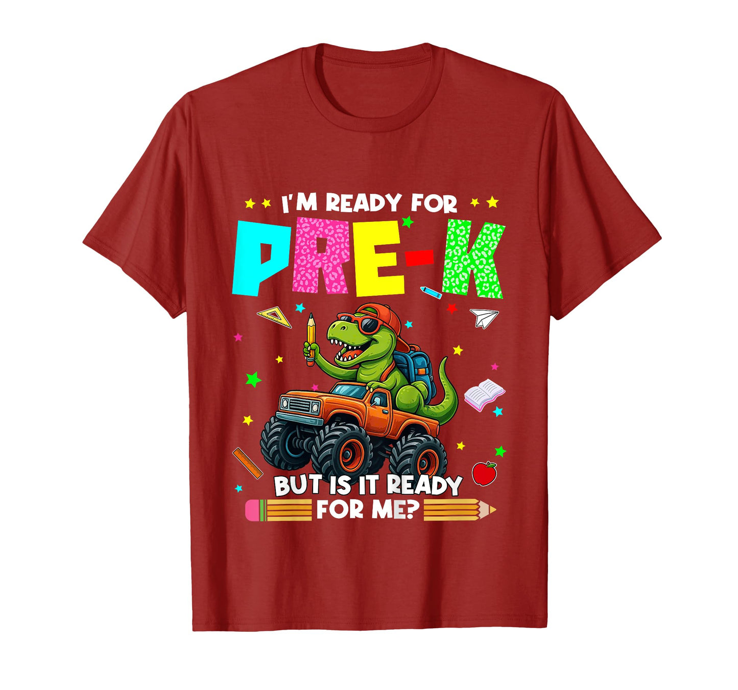 Kids Ready For Pre K Pre-K Dinosaur Truck 1st Day Of School Boys T-Shirt