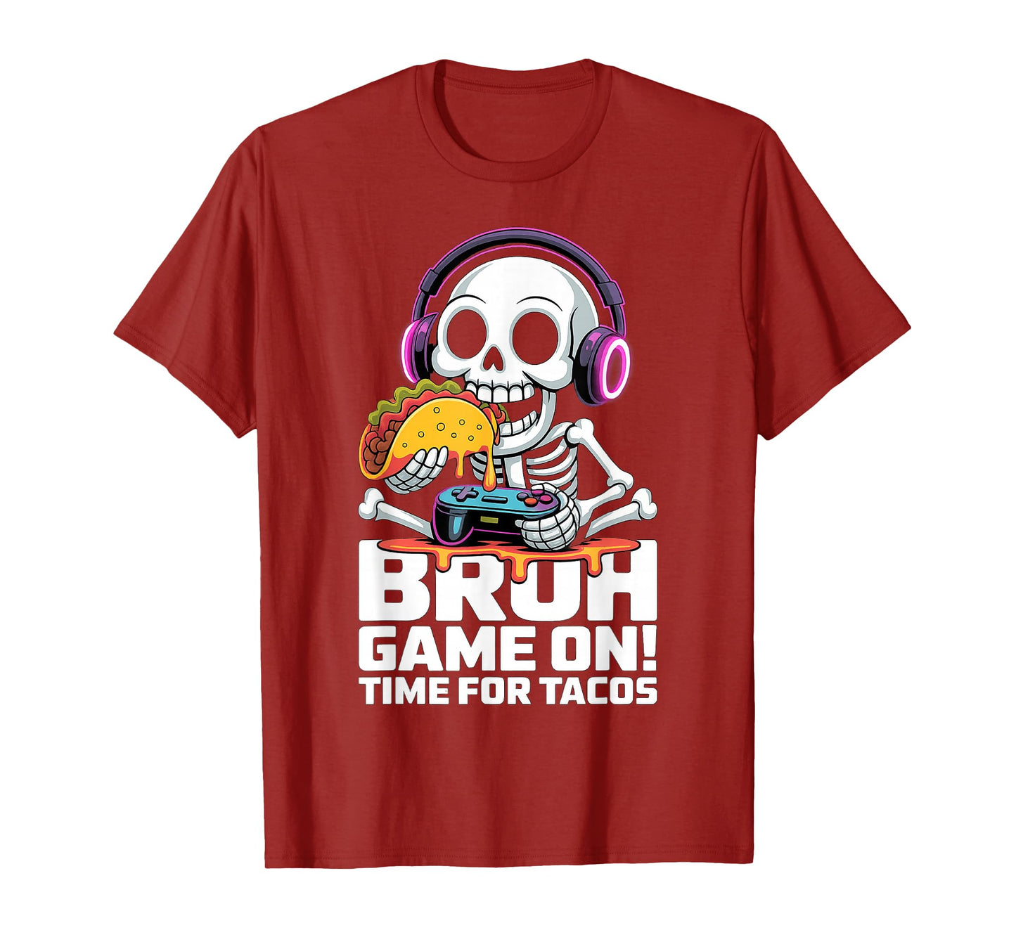 Halloween Skeleton Gamer Bruh Time for Tacos Gaming T-Shirt