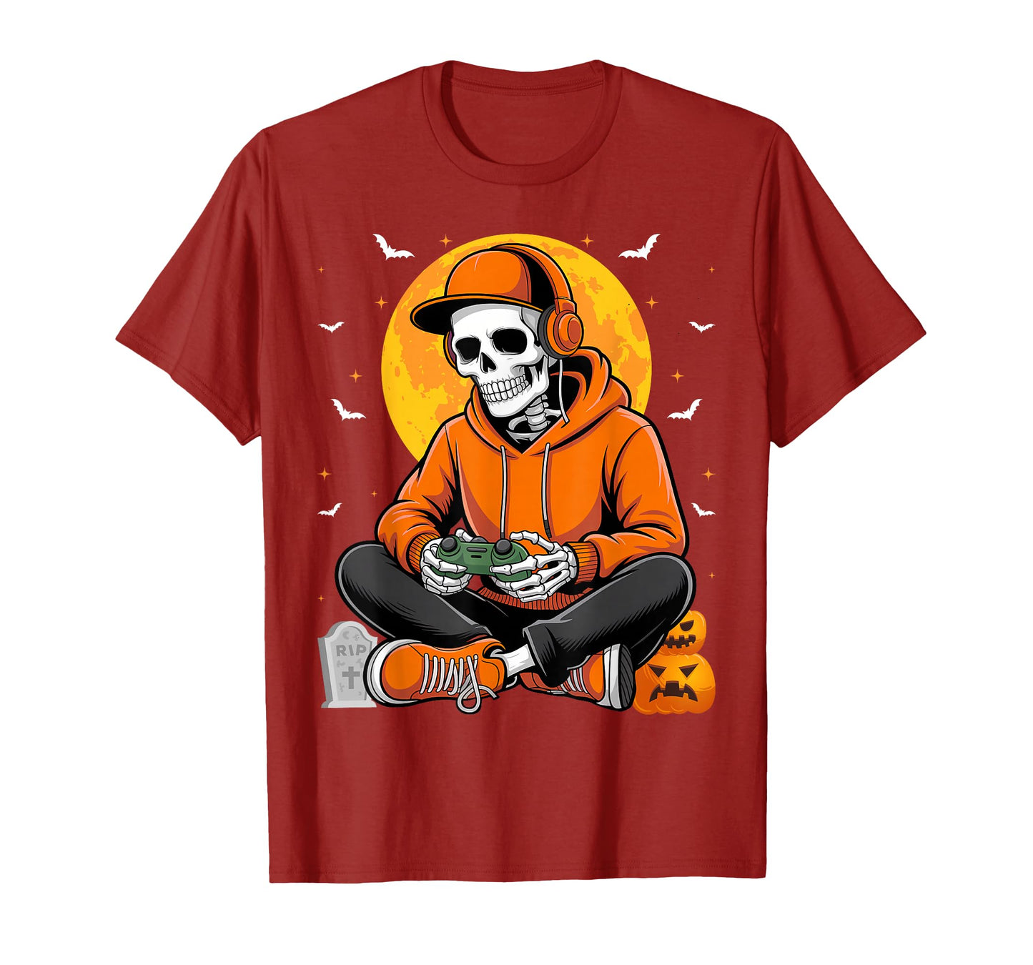 Halloween Skeleton Gamer Funny Video Gaming Boys T-Shirt