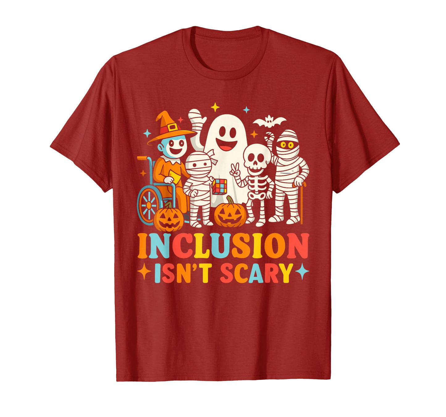 Inclusion Isn't Scary Teacher Skeleton Ghost Cute Halloween T-Shirt