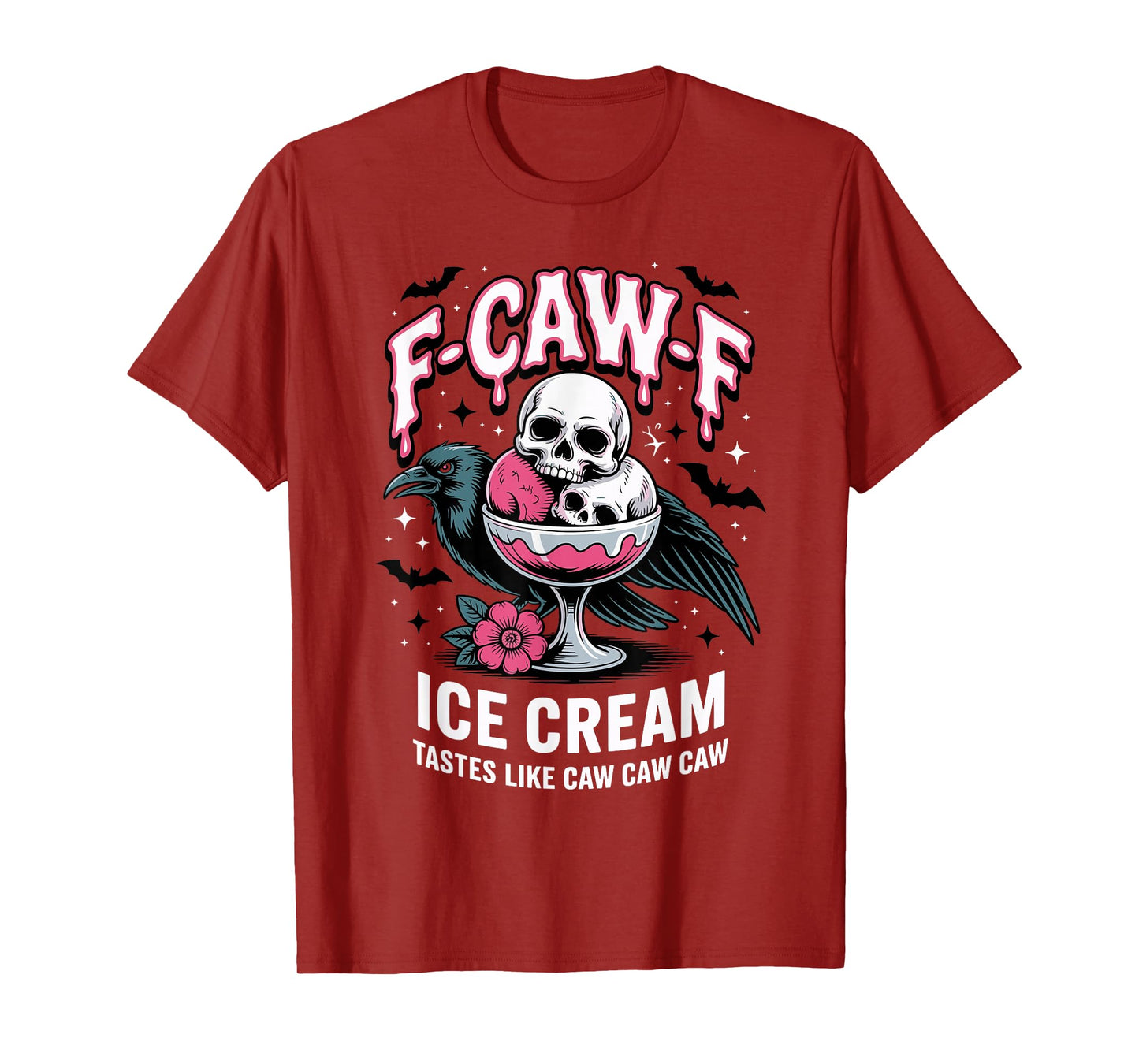 F-CAW-F Ice Cream Skull Raven Gothic Funny Halloween Costume T-Shirt